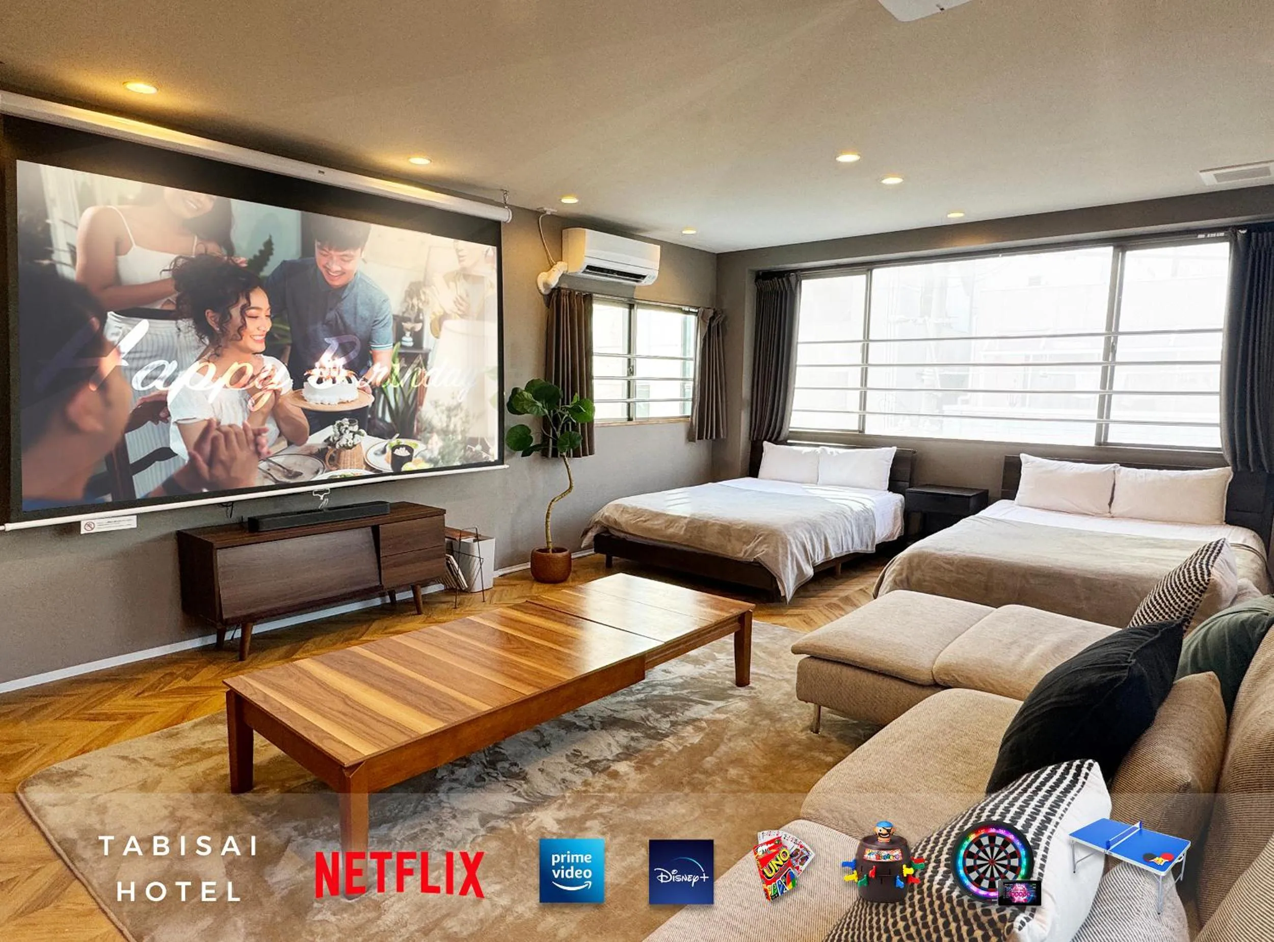 Living room, Bed in TABISAI HOTEL Premium 博多-中洲