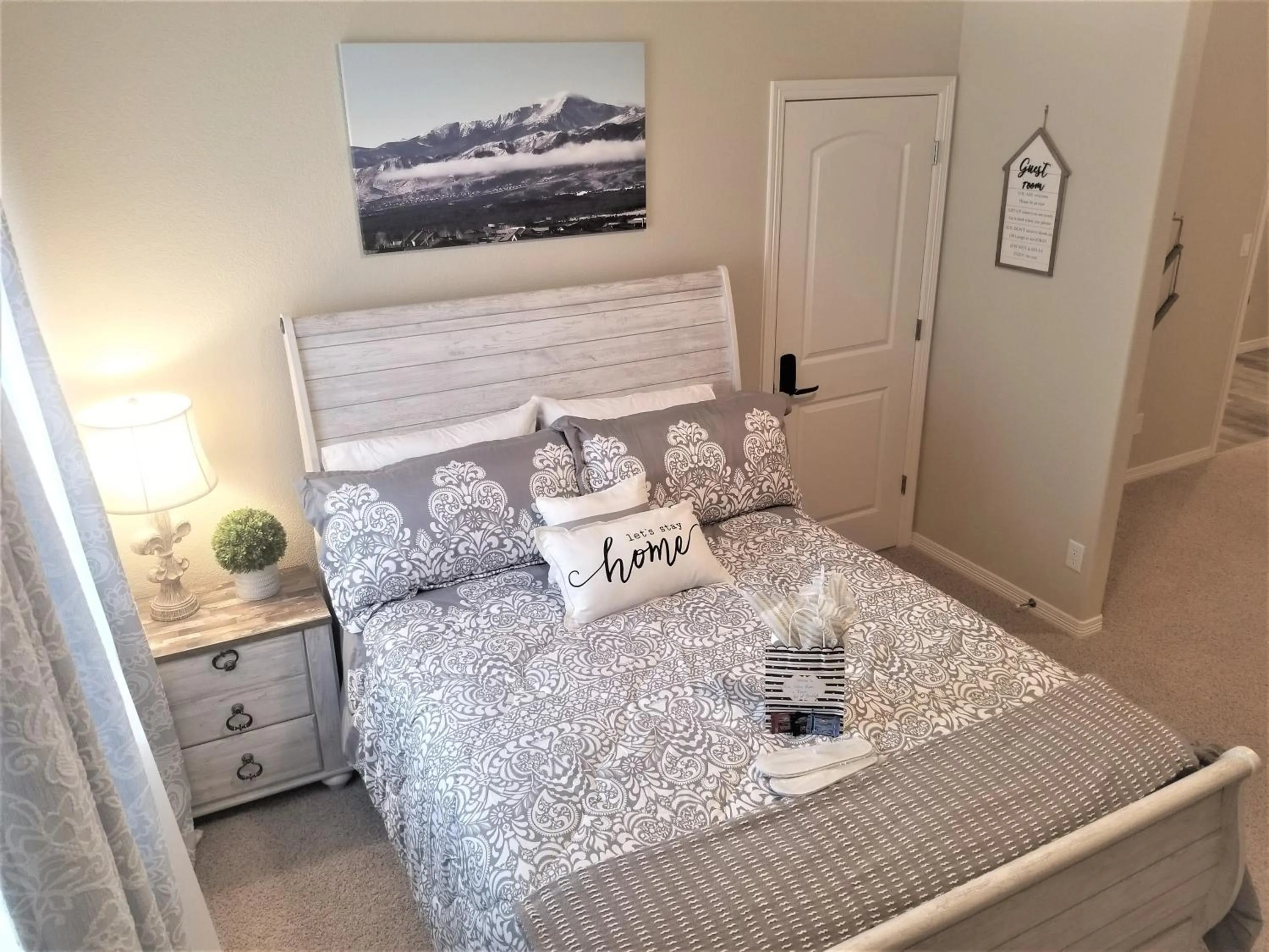 Bedroom, Bed in Peak Valley Manor, a Modern Farmhouse