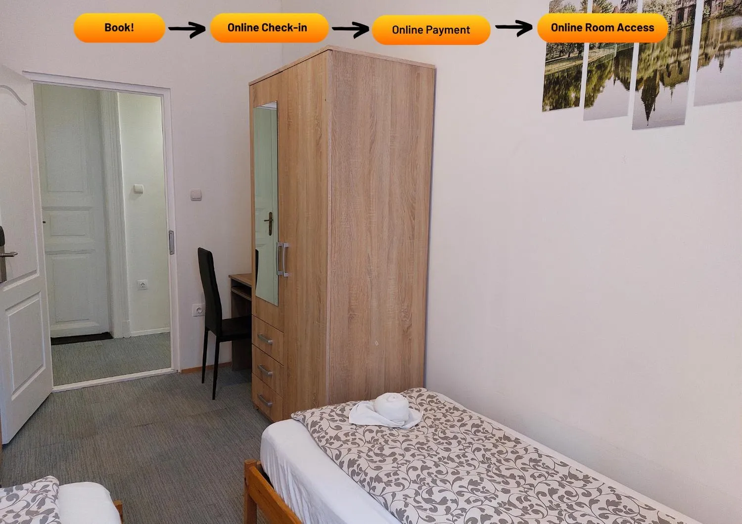 Bed in GoodMo Budapest Smart Rooms