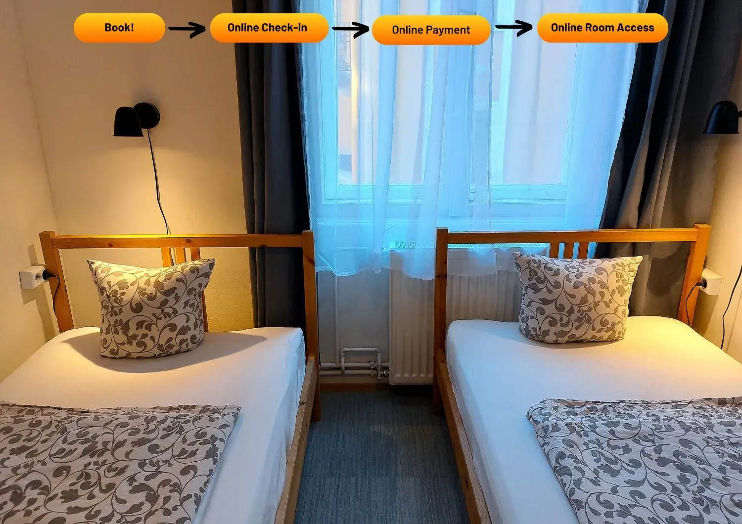 Twin Room with Shared Bathroom in GoodMo Budapest Smart Rooms Twin Room with Shared Bathroom in GoodMo Budapest Smart Rooms