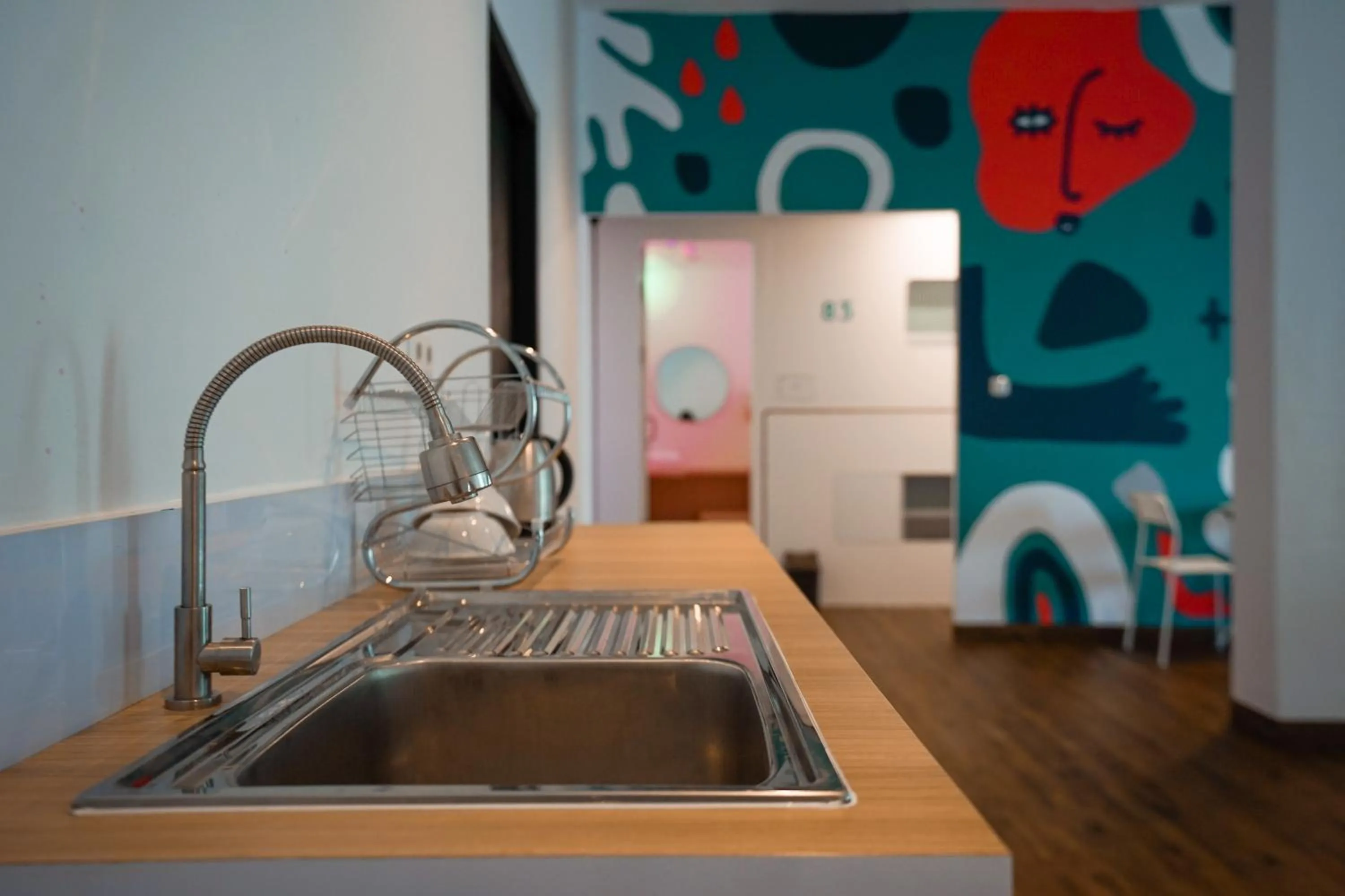 Communal kitchen in Bobopod Juanda, Jakarta