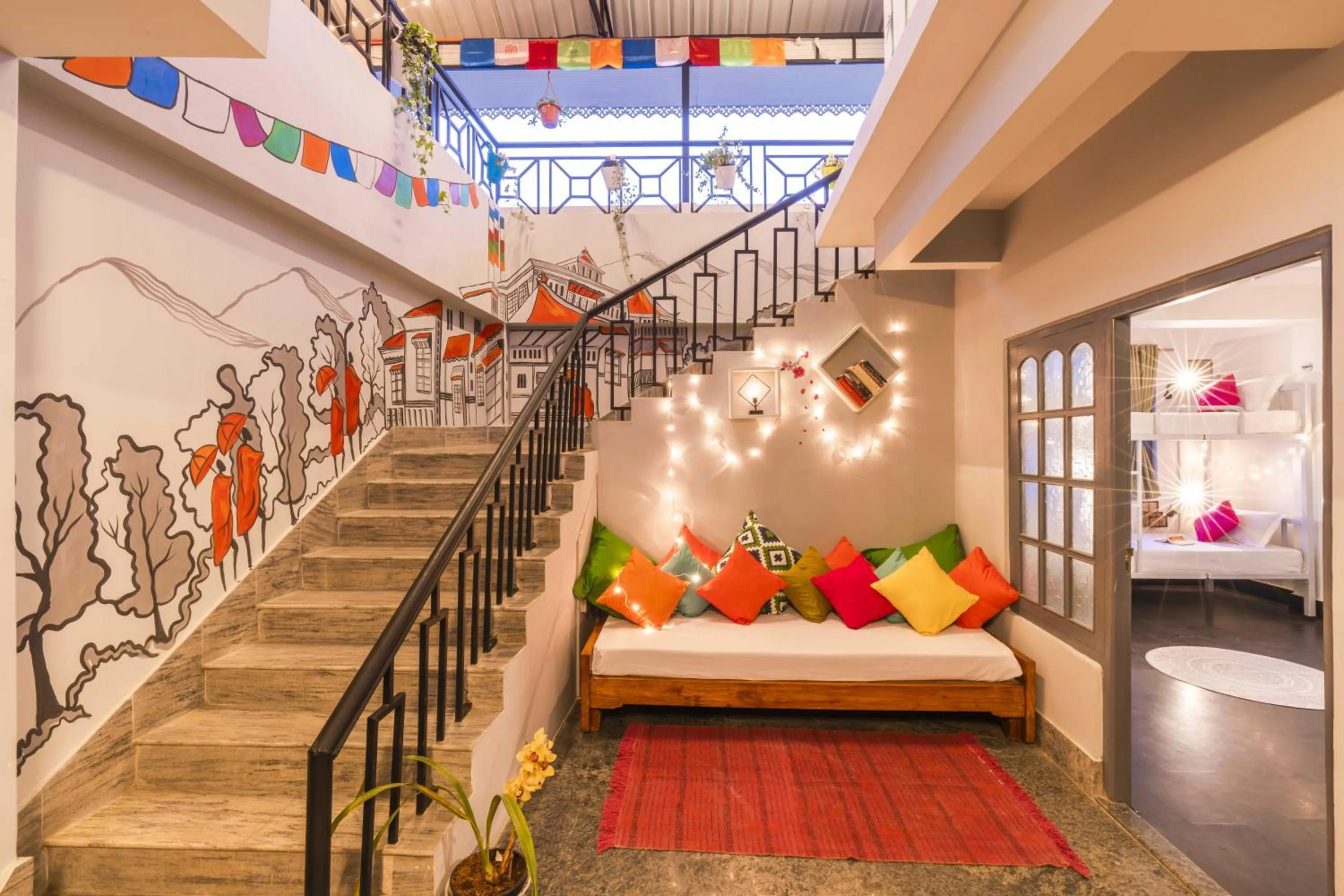 Seating area in Zostel Gangtok