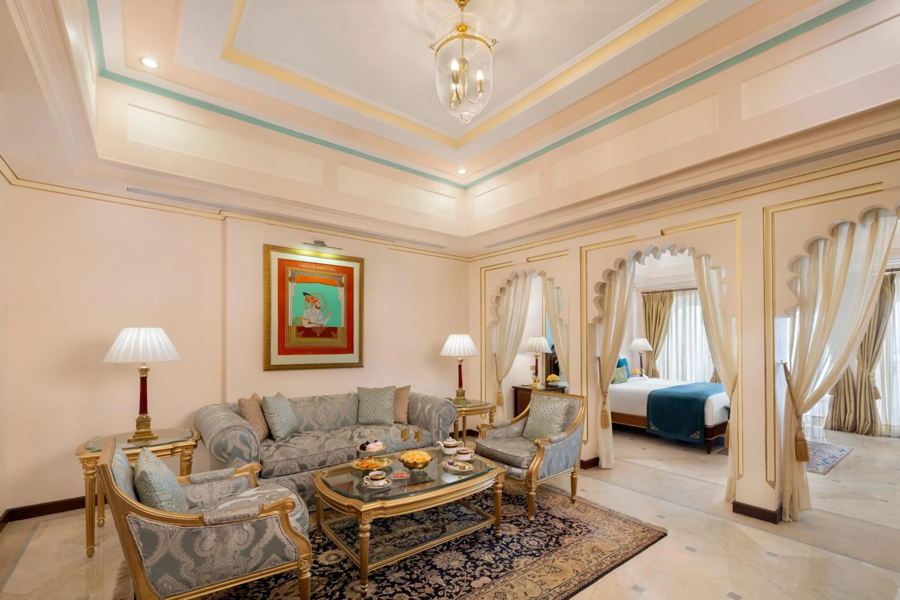 Seating area, Bed in Taj Fateh Prakash Palace Udaipur