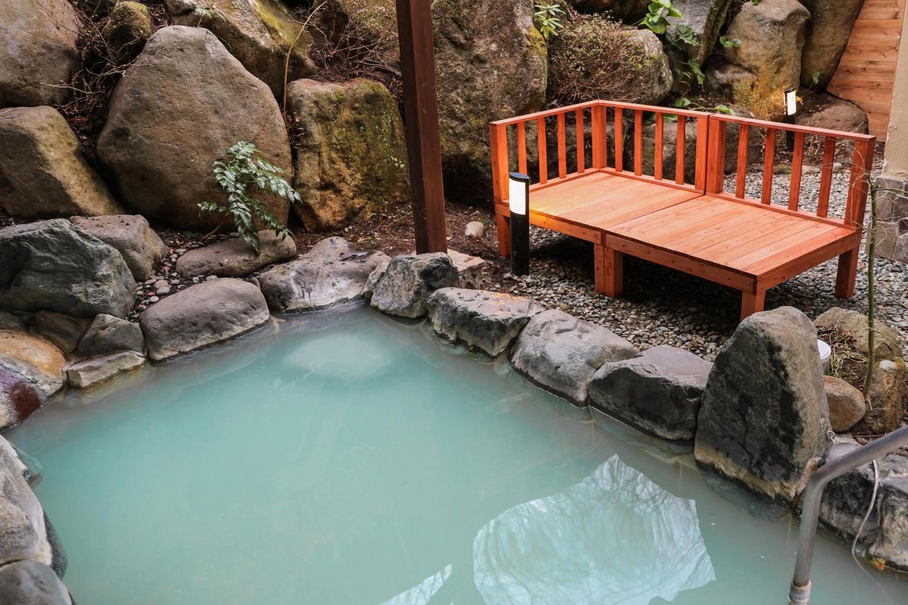 Hot Spring Bath in Ajisai Onsen Ryokan - Award Winning Private Open Air Onsen