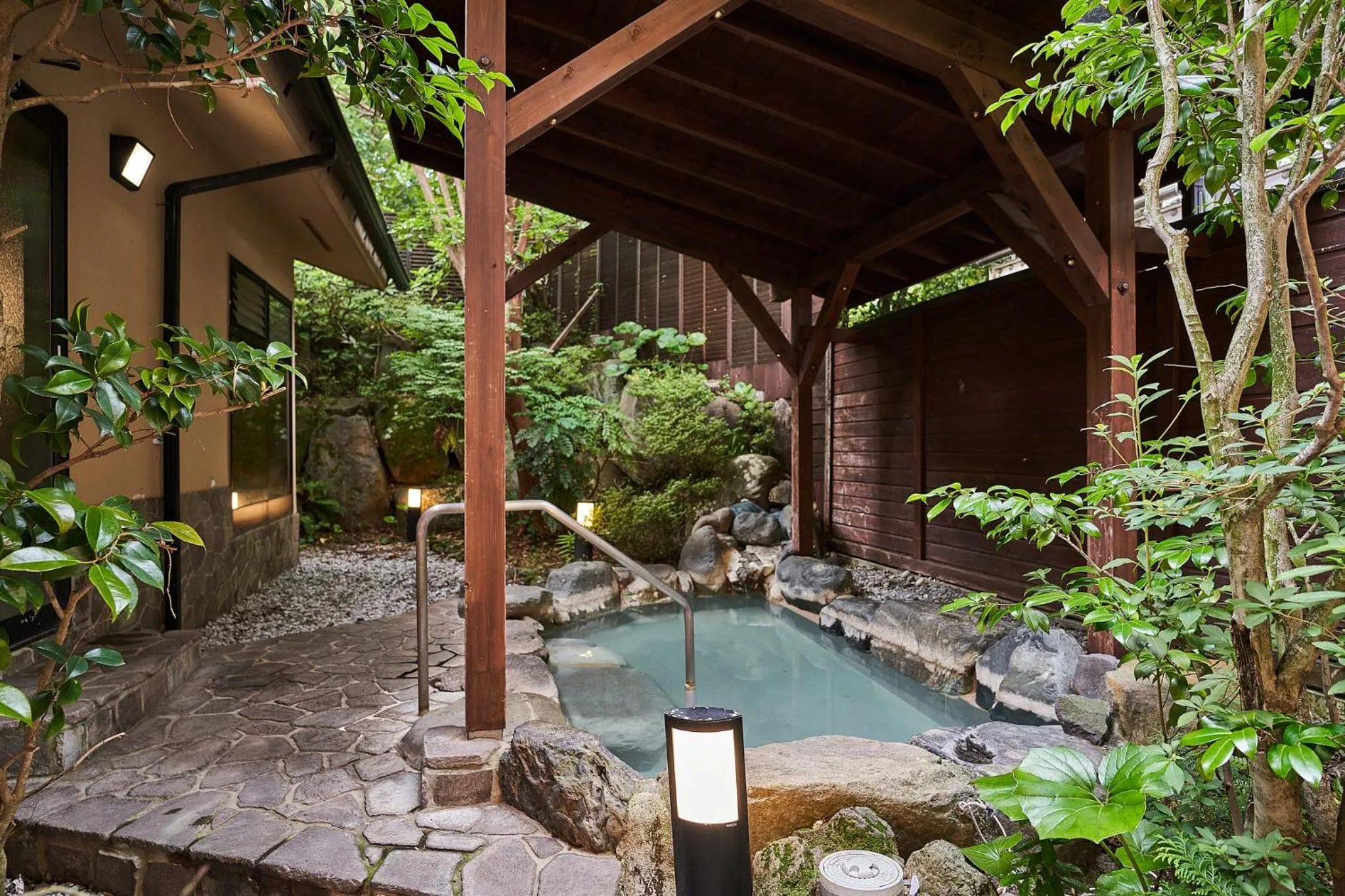 Hot Spring Bath in Ajisai Onsen Ryokan - Award Winning Private Open Air Onsen