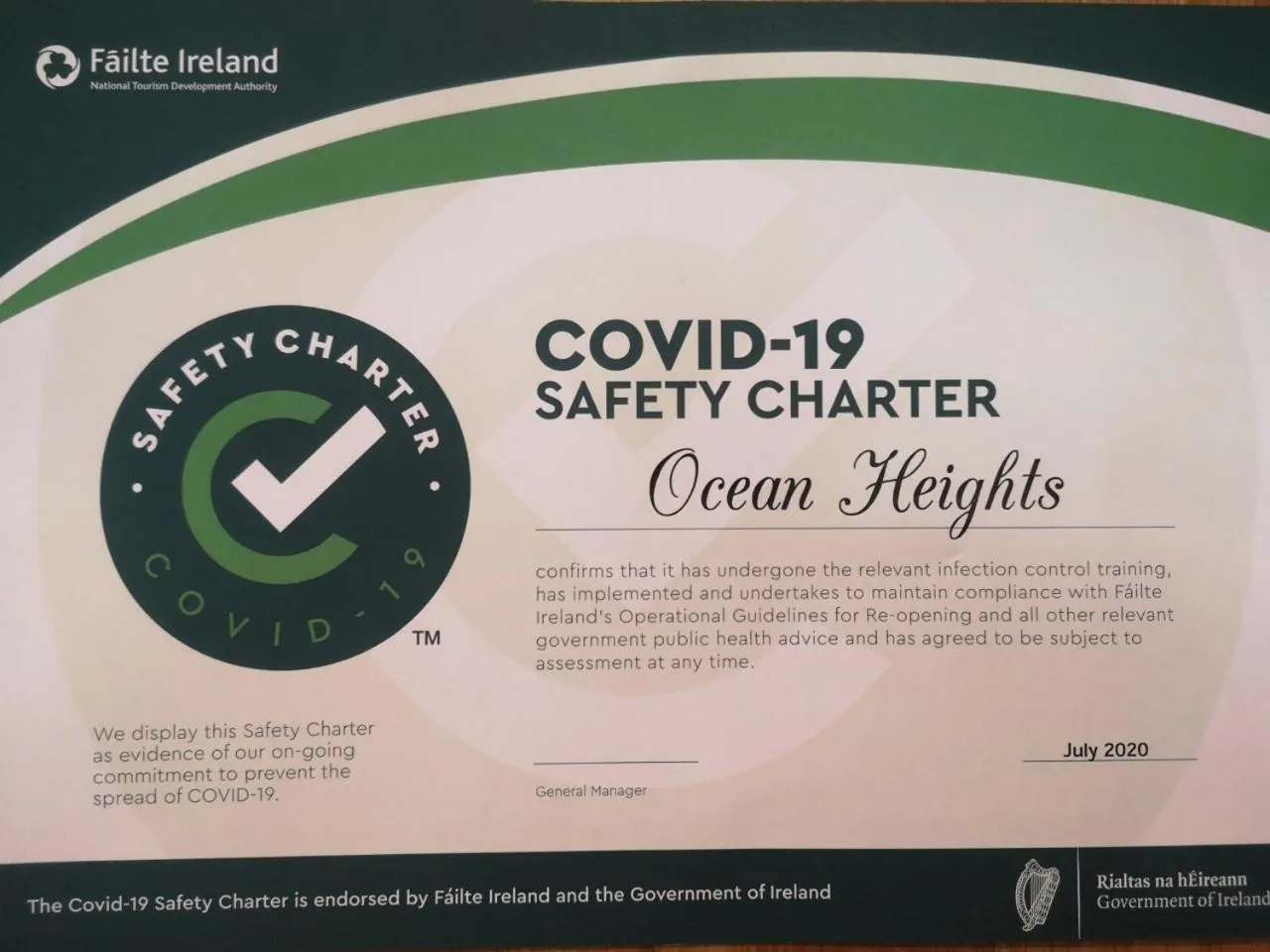 Logo/Certificate/Sign in Ocean Heights B&B