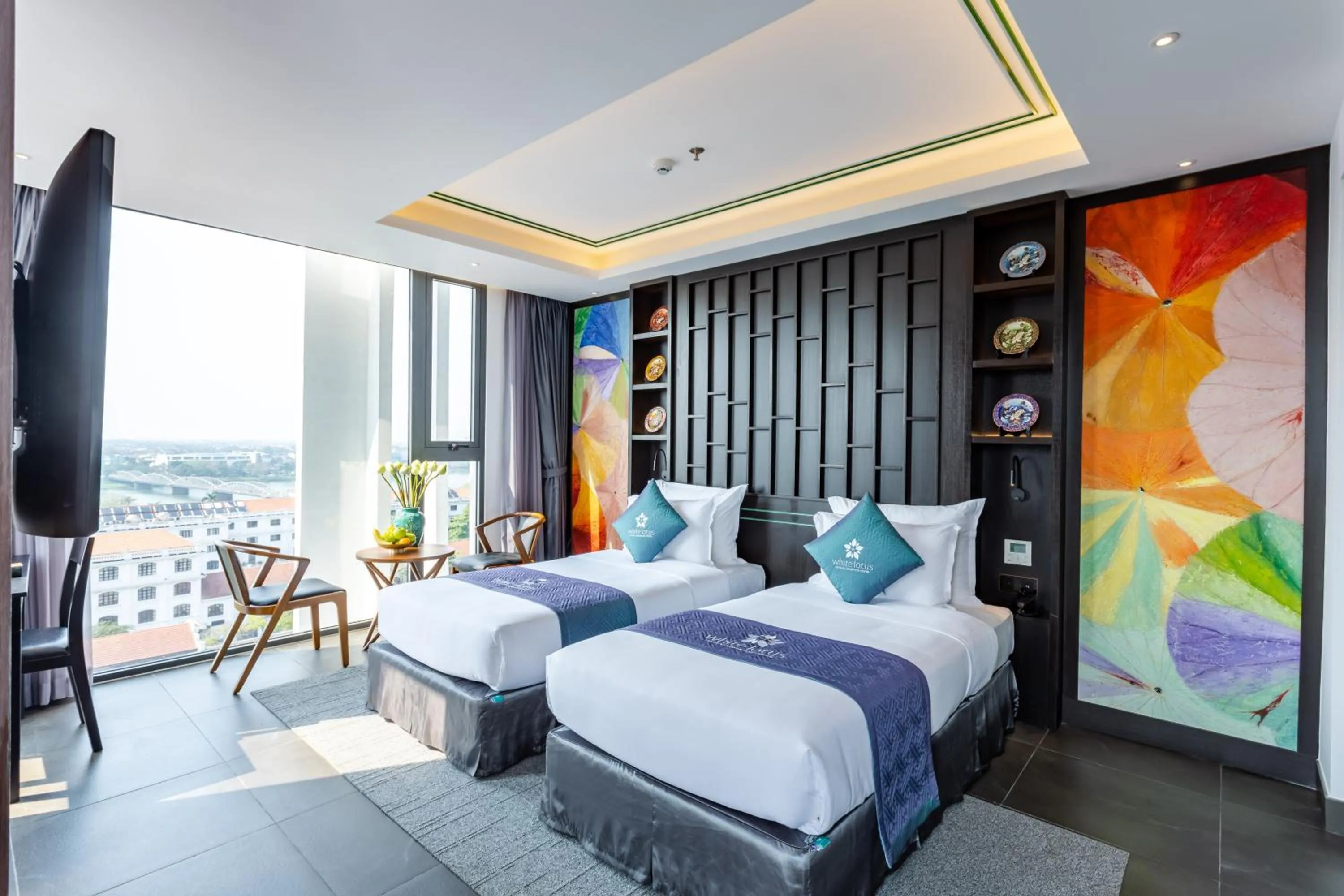 Photo of the whole room, Bed in White Lotus Hue Hotel