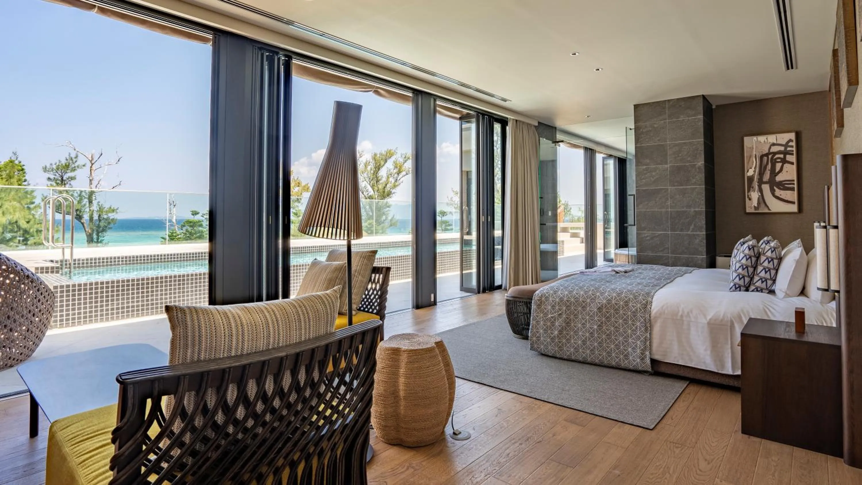 Photo of the whole room, Bed in UMITO Okinawa Onnason