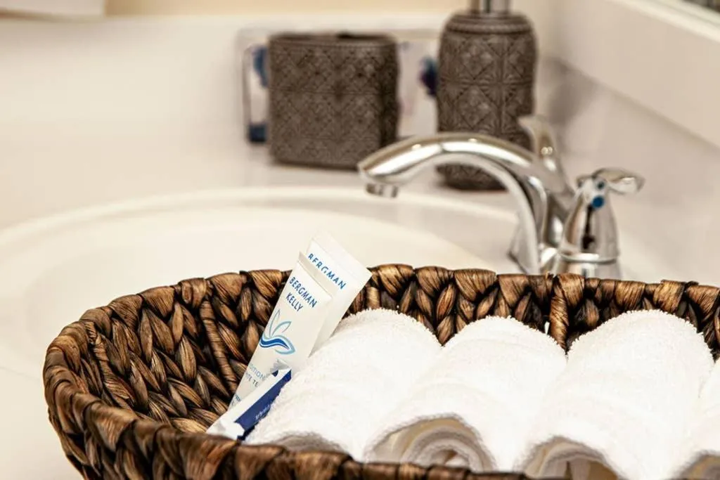 Bathroom in Beautiful Apartment Steps Away from the Beach