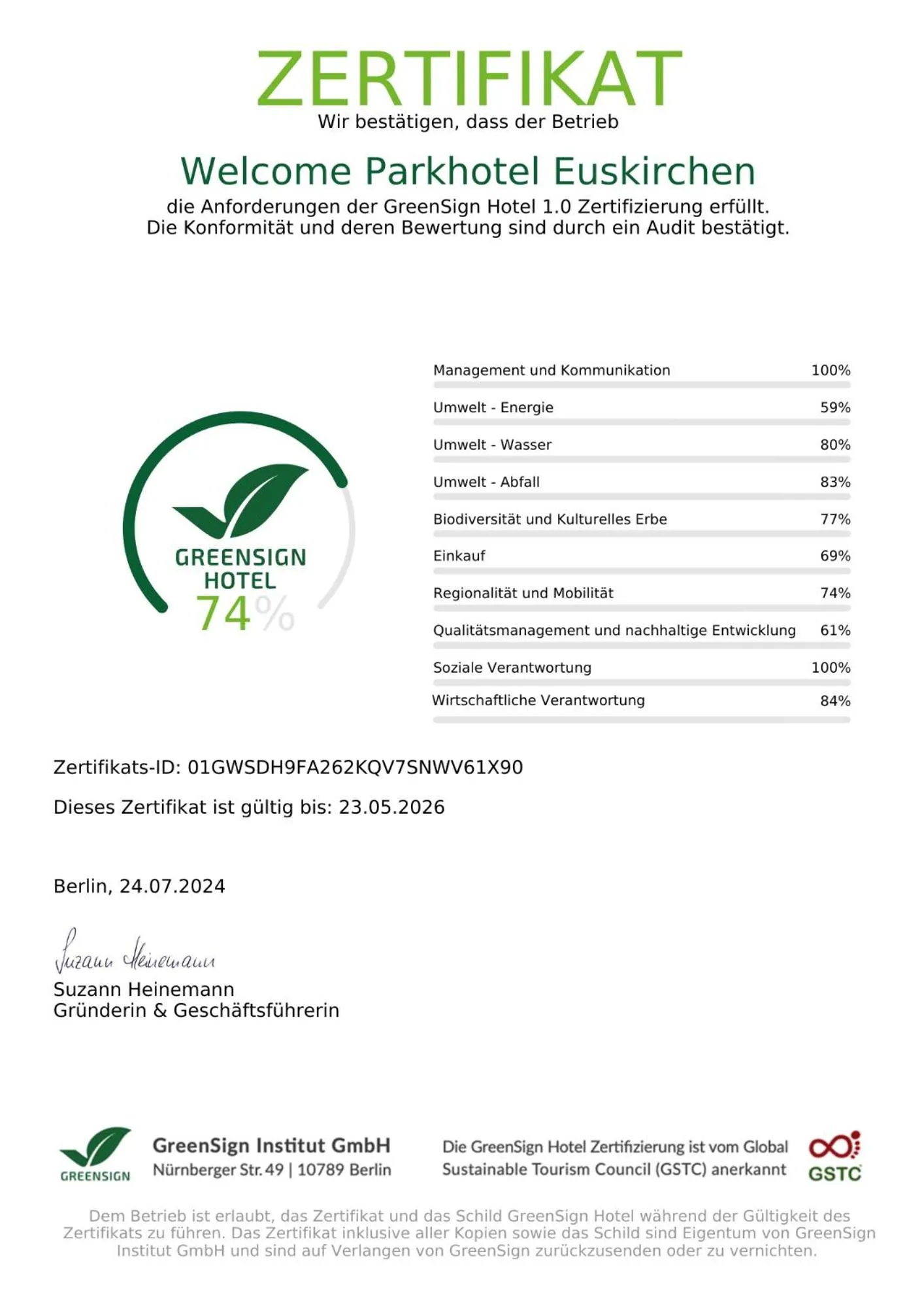 Logo/Certificate/Sign in Welcome Parkhotel Euskirchen
