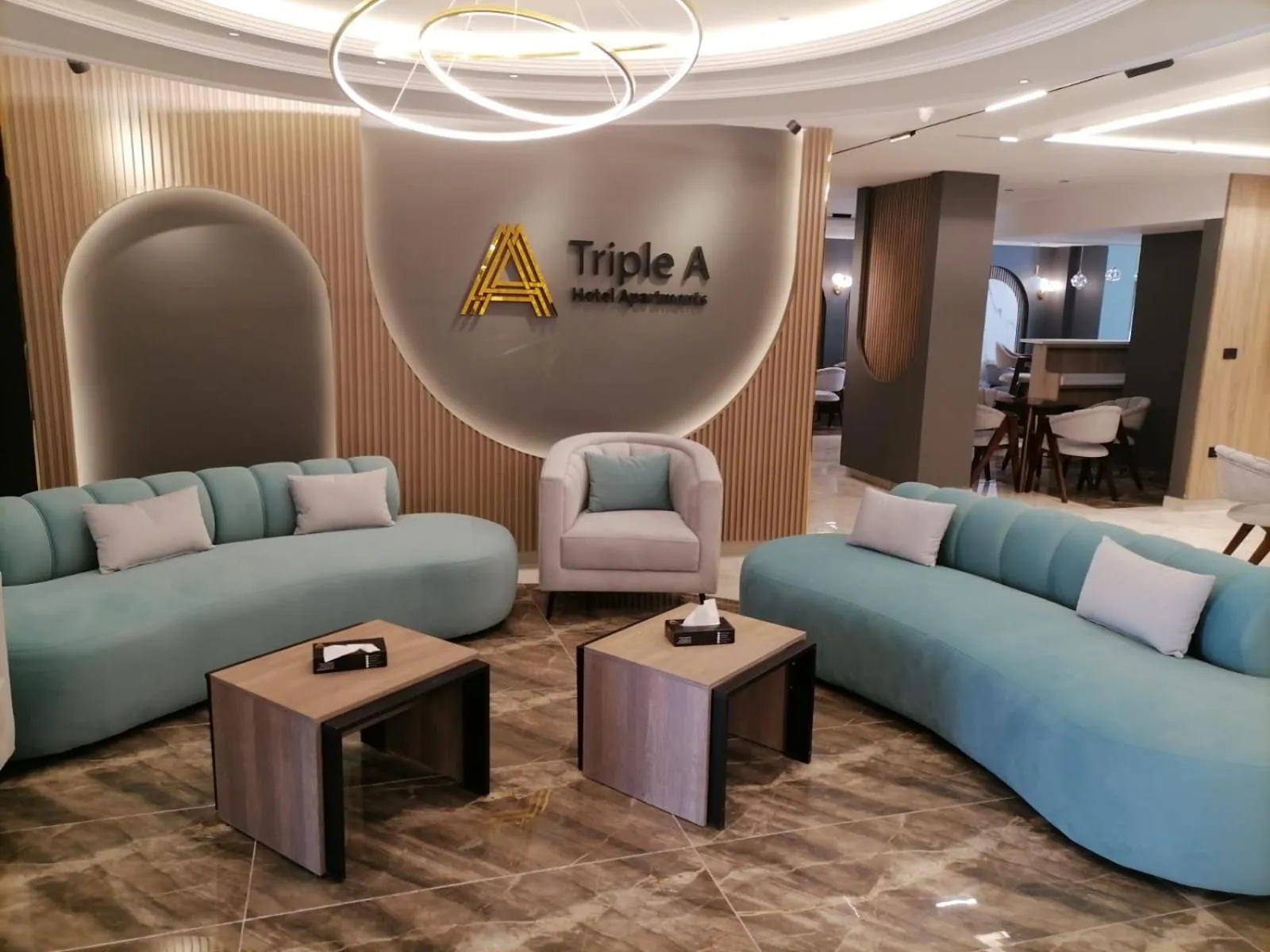 Seating area in Triple A Hotel Suites