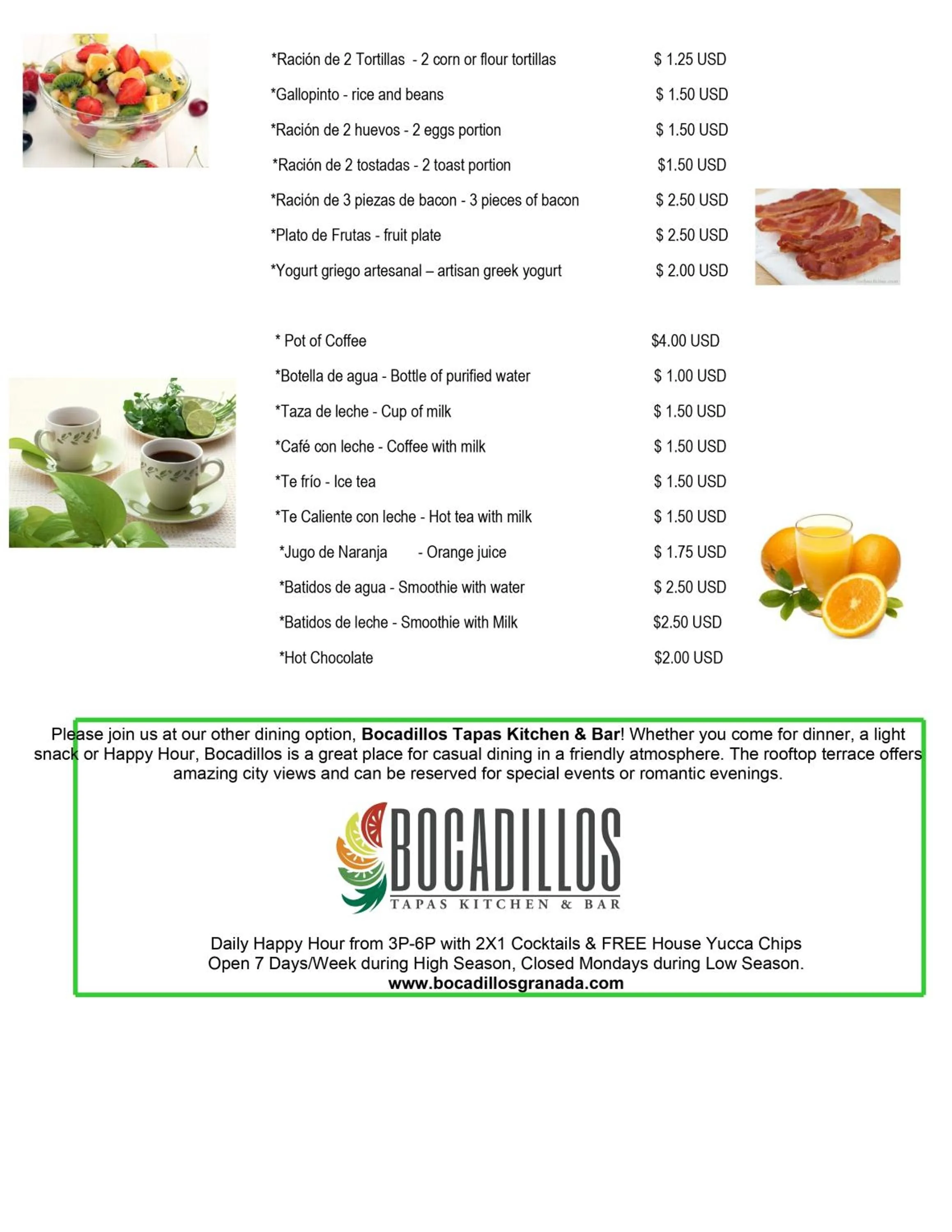 Food and drinks in Hotel Casa San Francisco