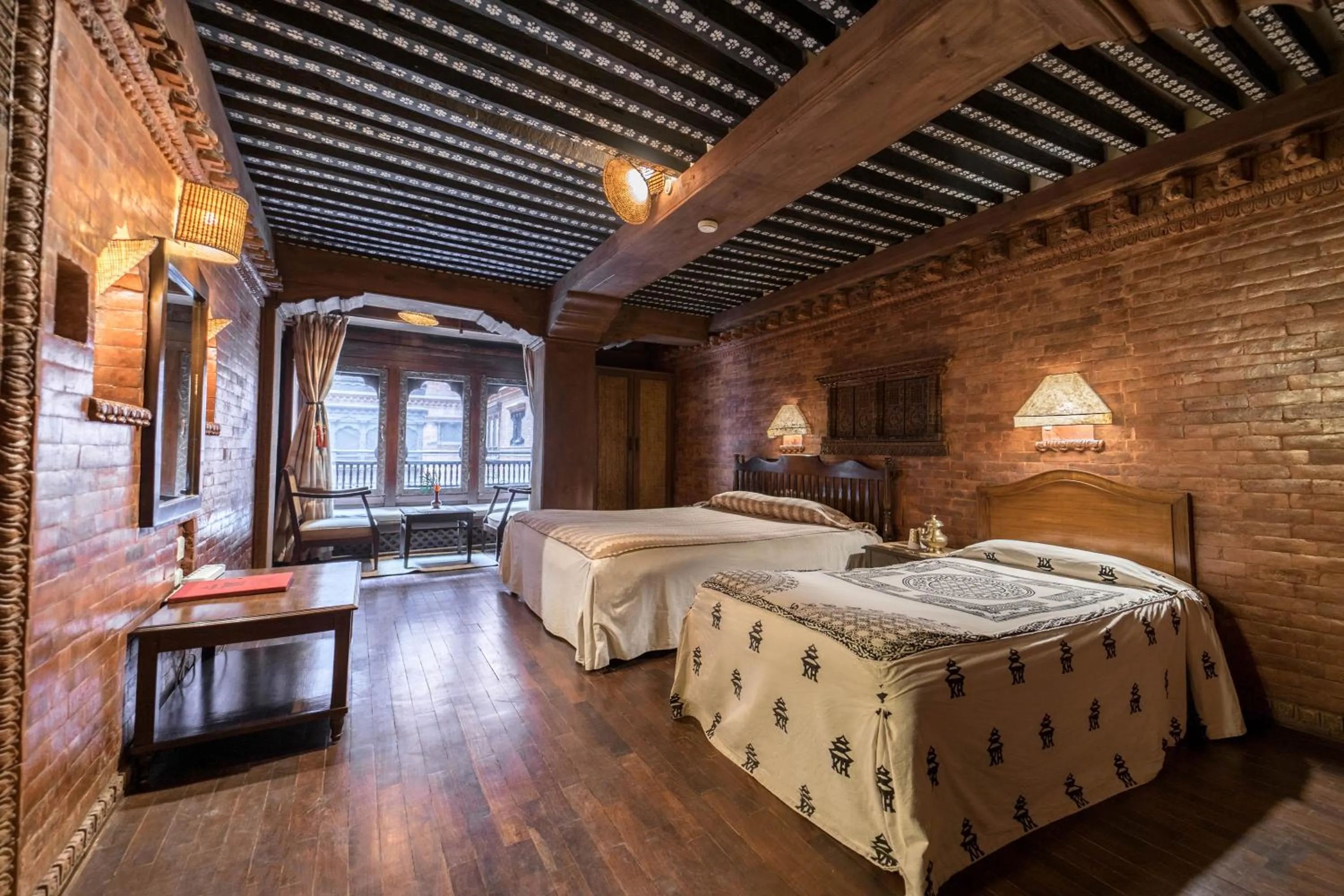 Photo of the whole room, Bed in Kantipur Temple House