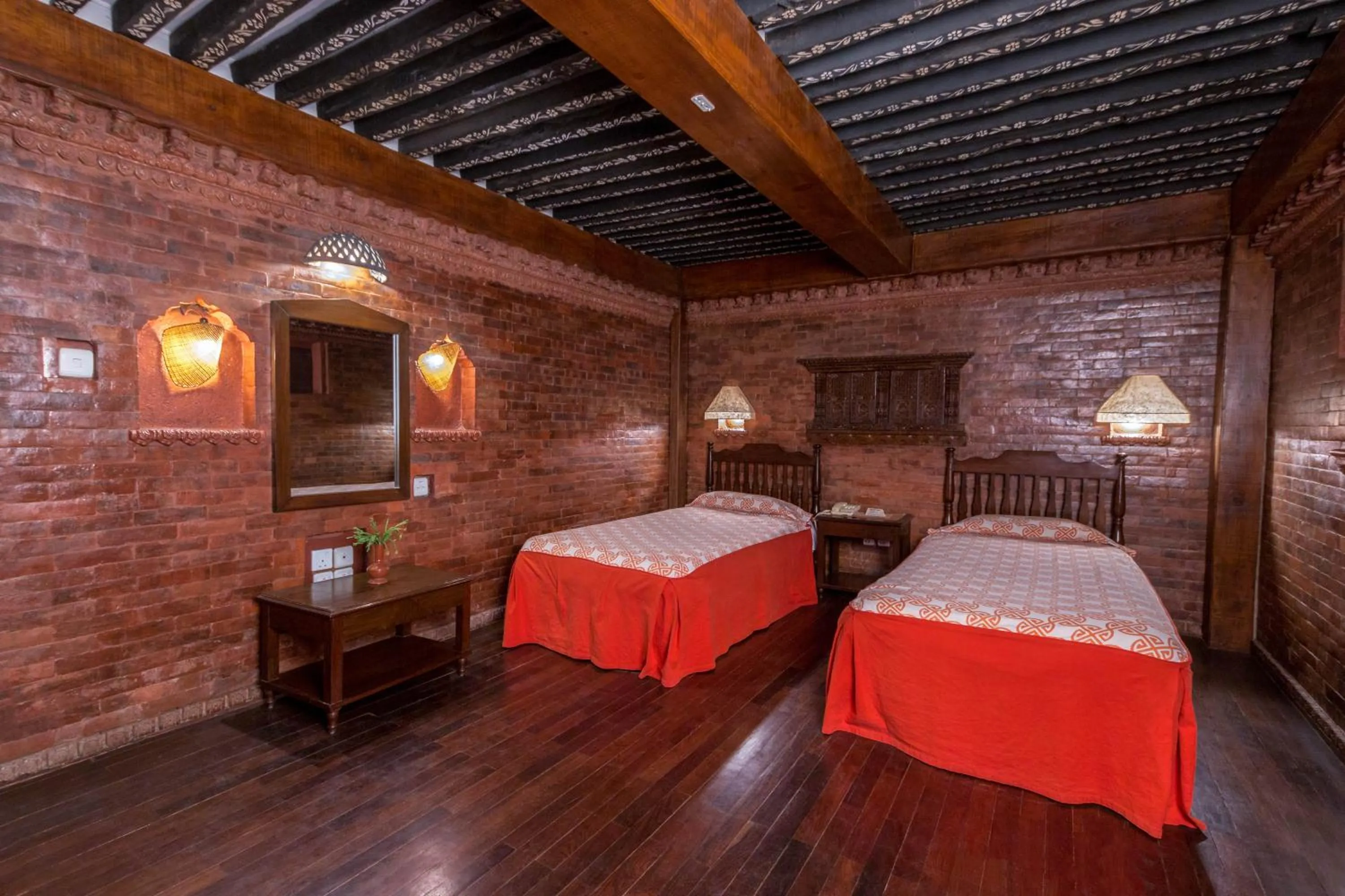 Photo of the whole room, Bed in Kantipur Temple House