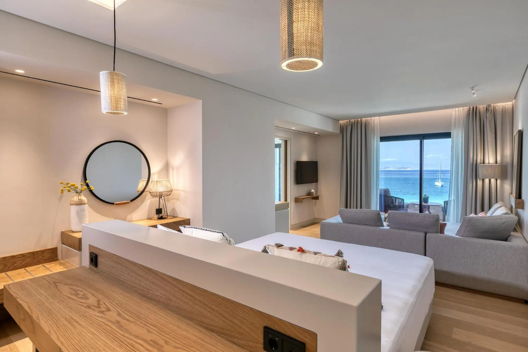 Living room, Bed in Vathi Cove Luxury Resort & Spa - Adults Friendly 14 plus