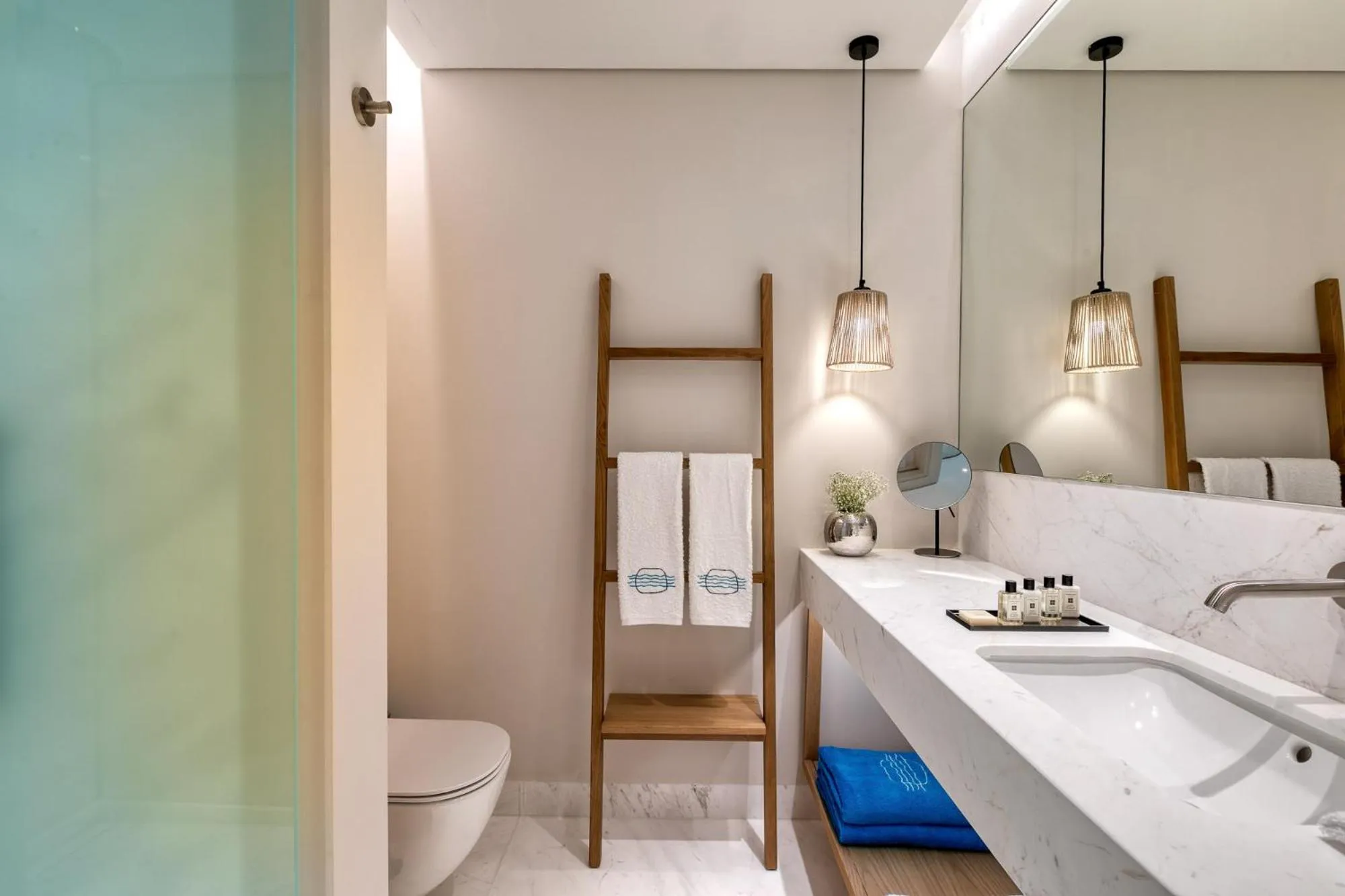 Bathroom, Bed in Vathi Cove Luxury Resort & Spa - Adults Friendly 14 plus