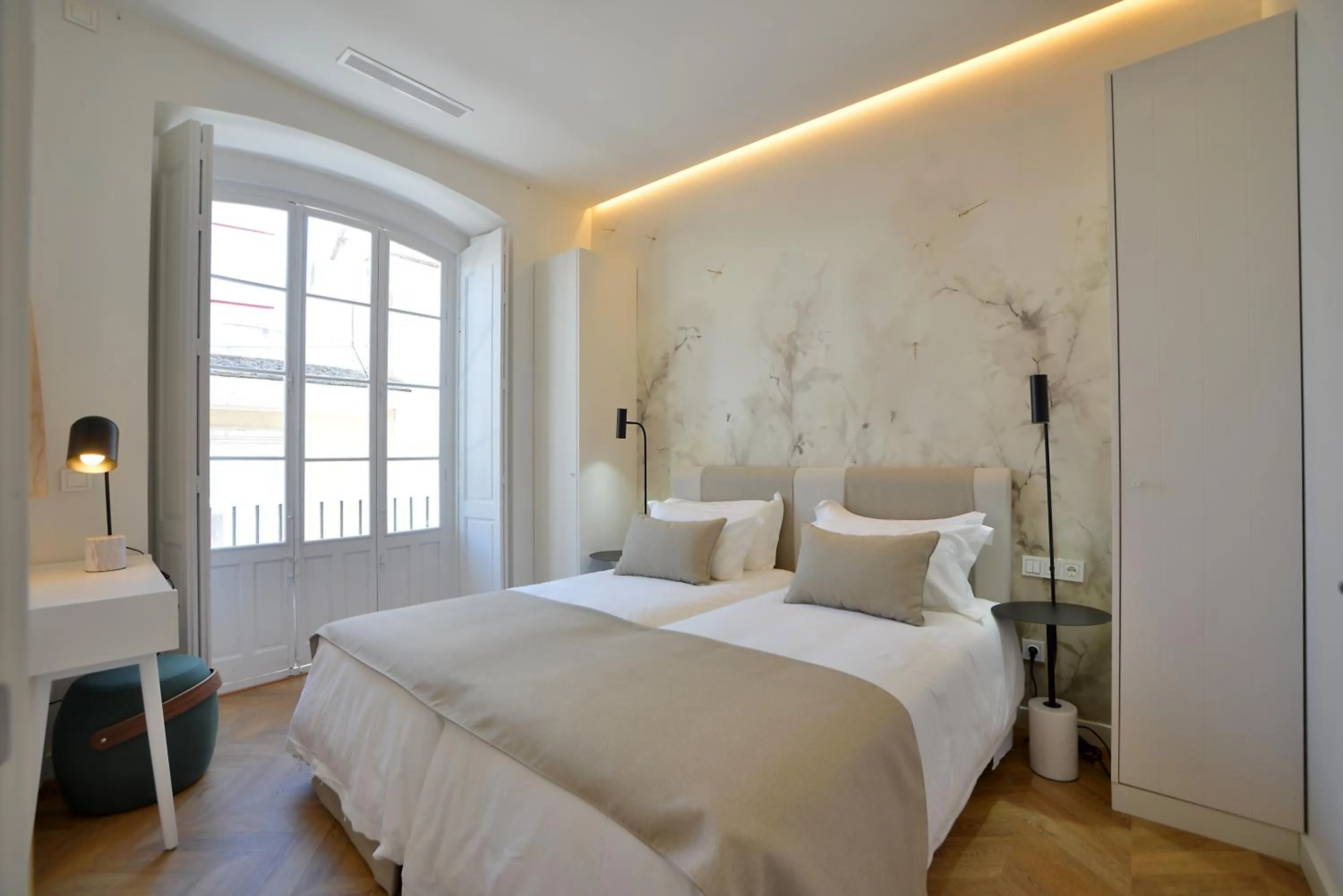 Bedroom, Bed in Plaza Mina Suites - Adults Recommended by Luxury Suites Cadiz