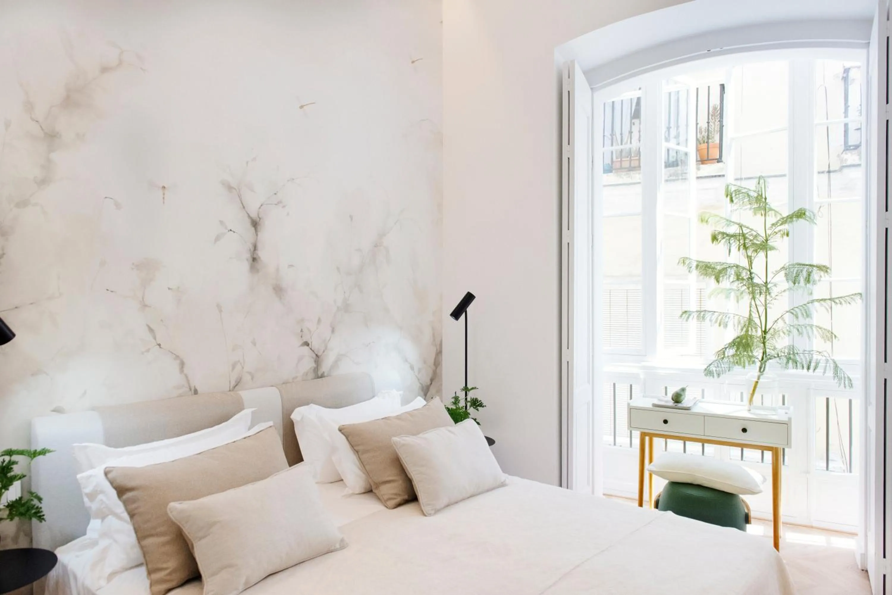 Decorative detail, Bed in Plaza Mina Suites - Adults Recommended by Luxury Suites Cadiz