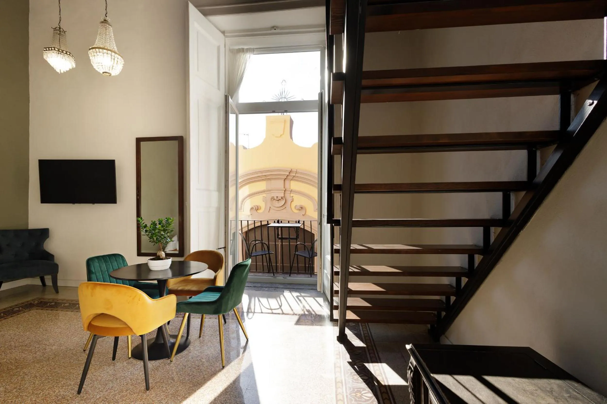 Seating area in Palà Suites