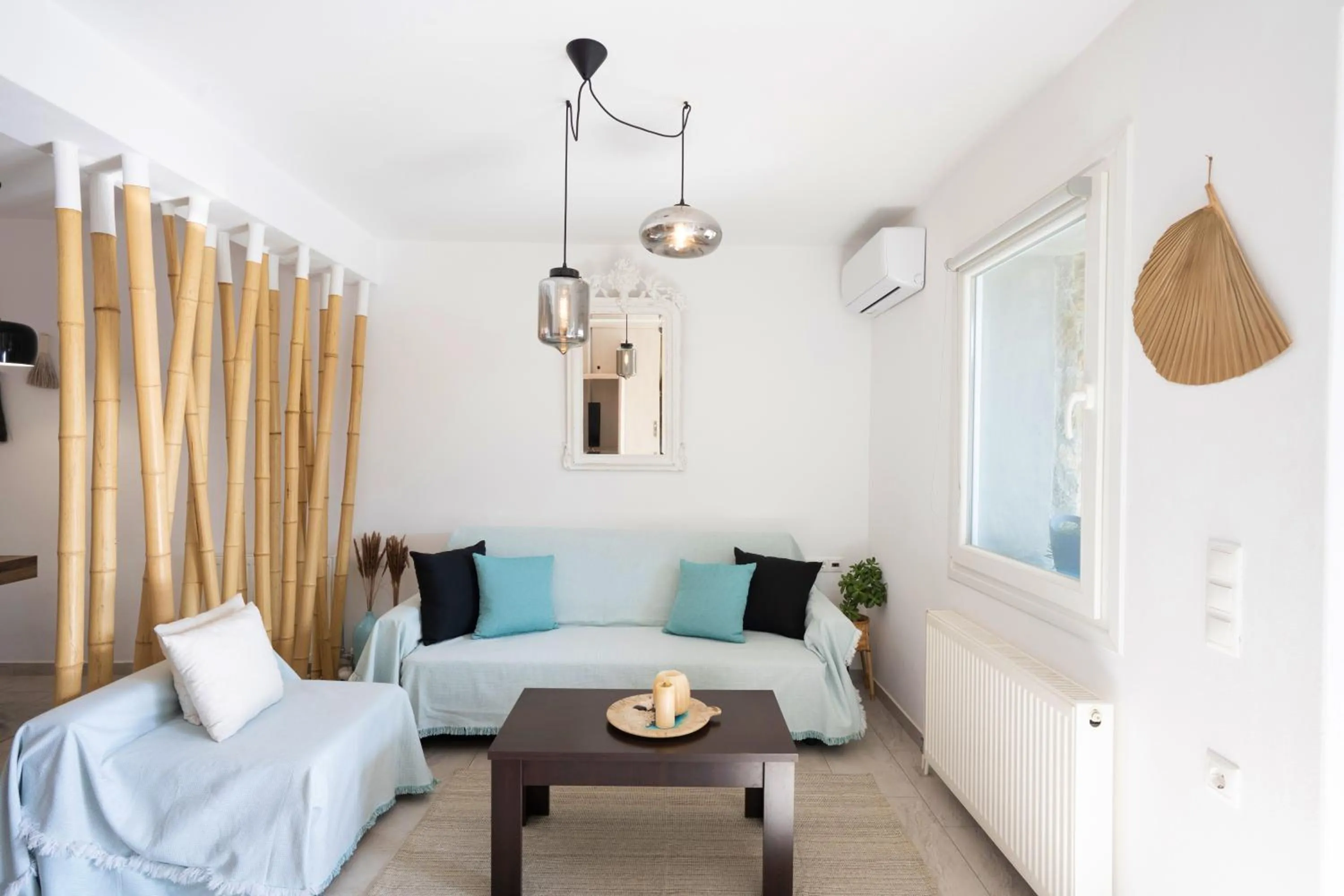 Living room, Bed in Mykonos Dot Apartments