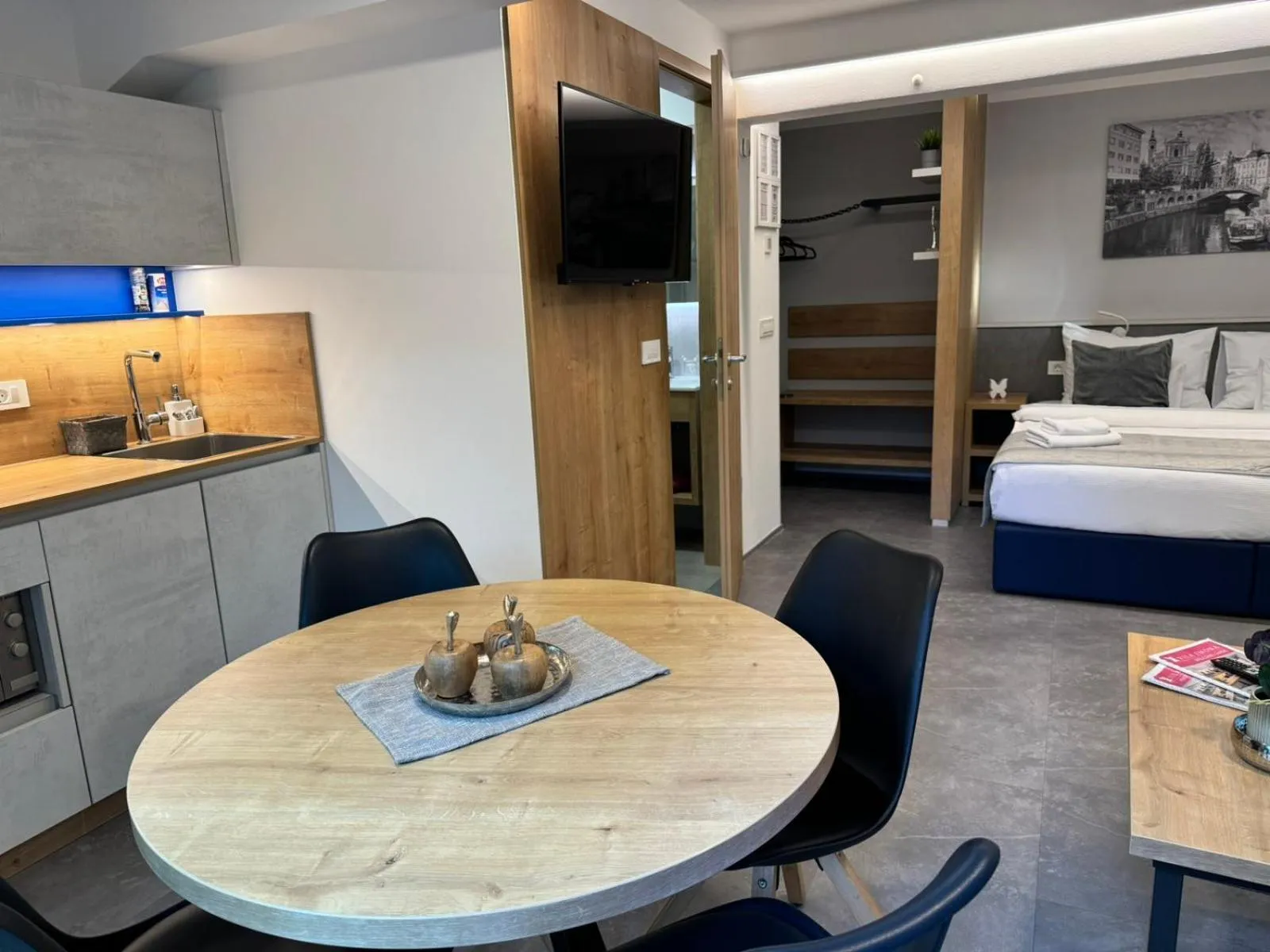 kitchen, Bed in Vila Emona - Central Apartments - Free Parking