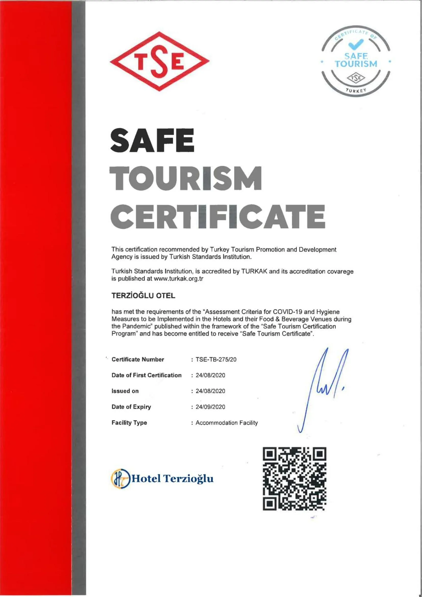Logo/Certificate/Sign in Terzioglu Otel