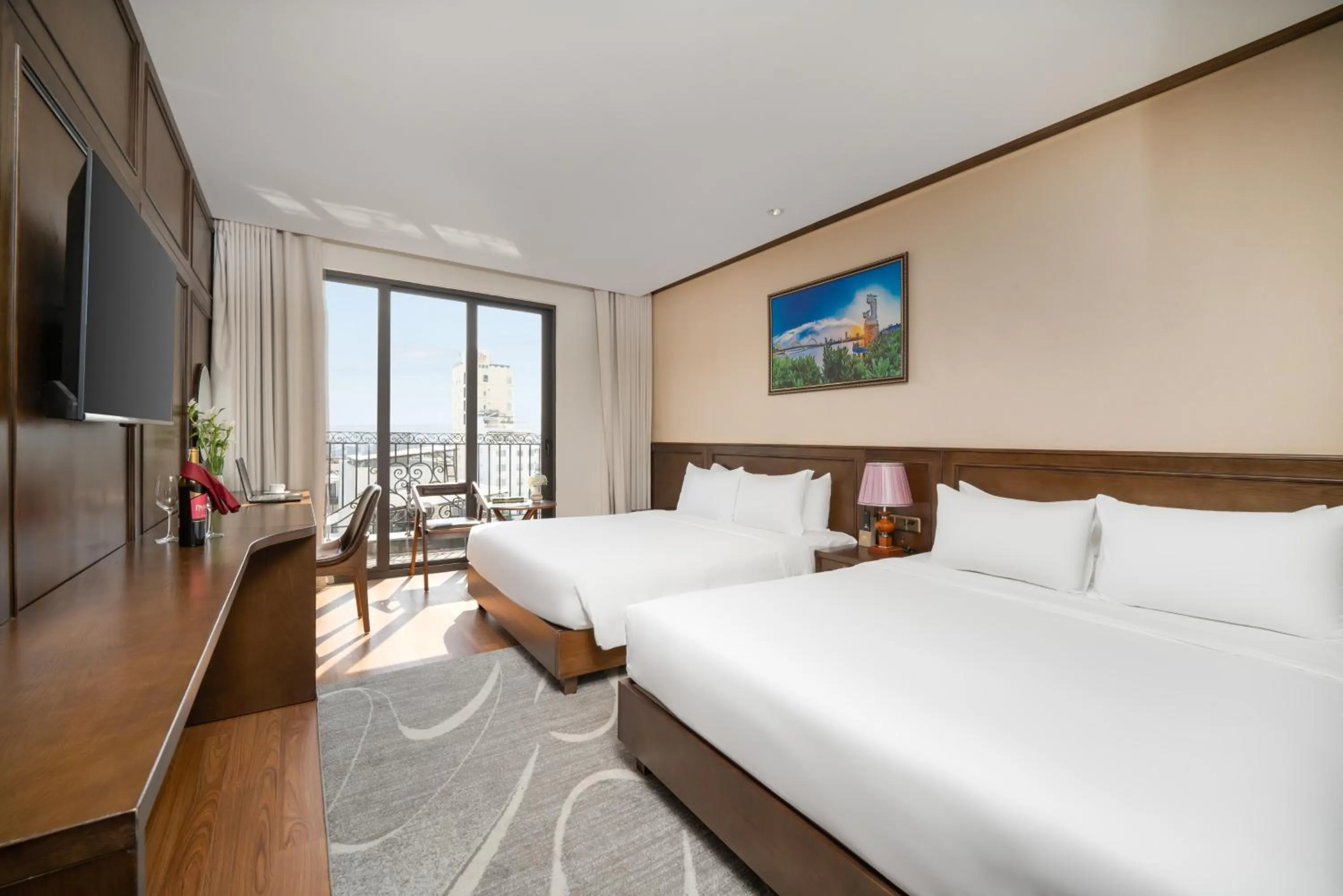 Bed in Golden Lotus Hotel Da Nang - Rooftop Bar Sea View