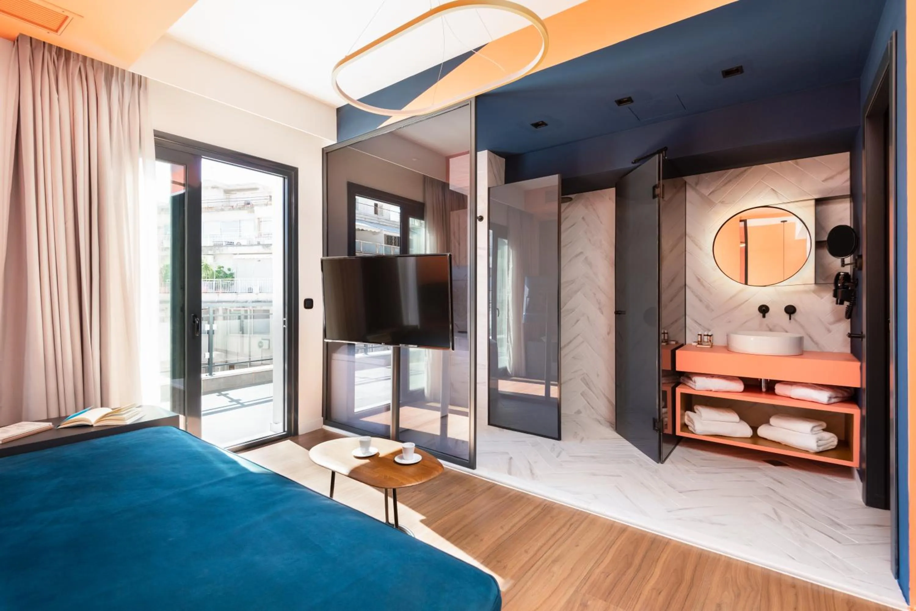 Living room, Bed in Colors Hotel Athens