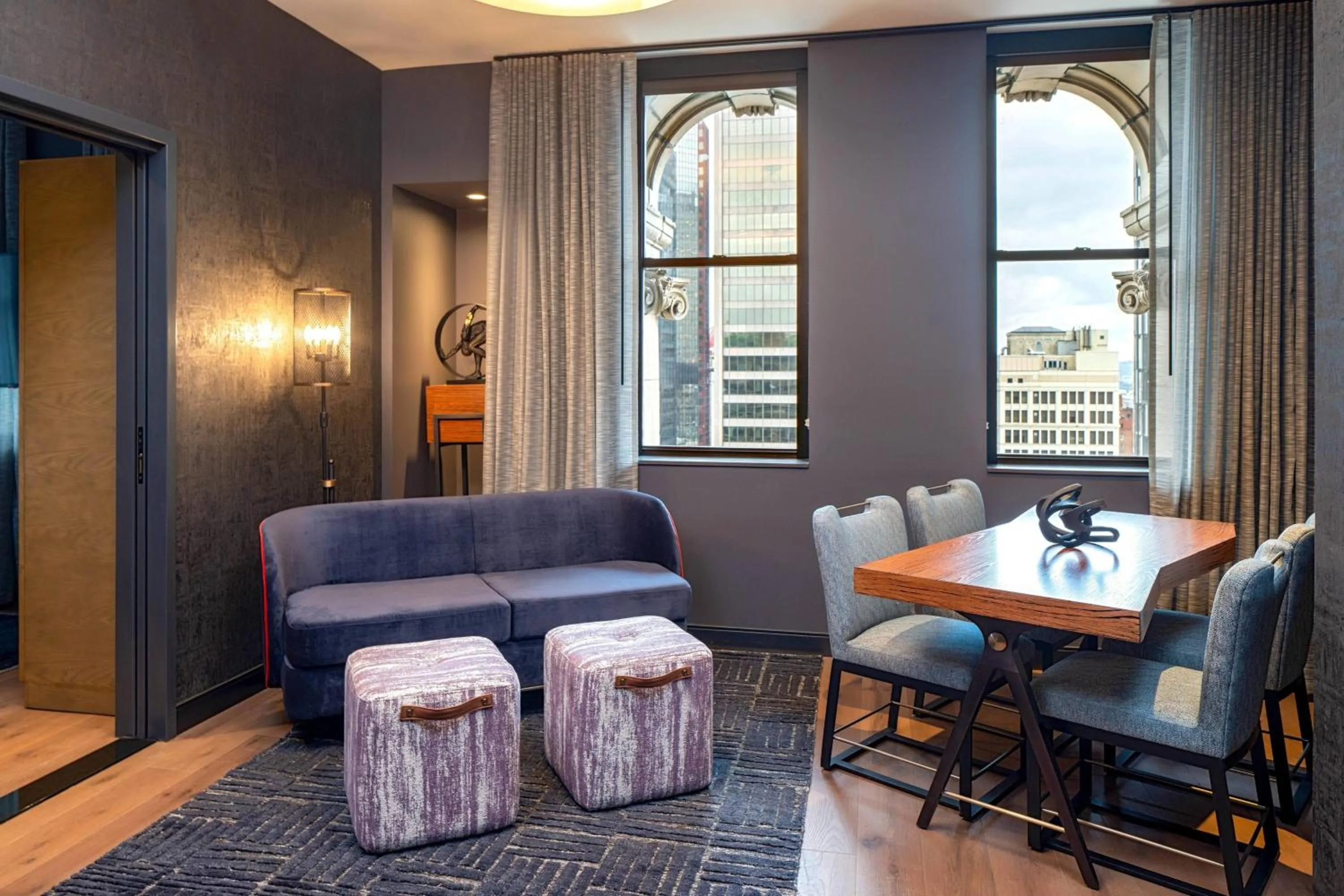 Living room in The Industrialist Hotel, Pittsburgh, Autograph Collection