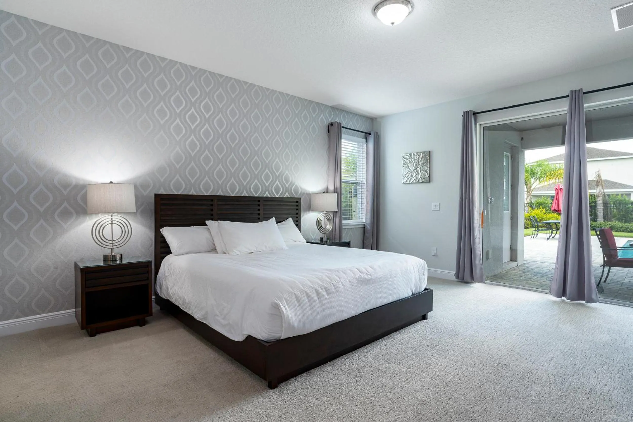 Bedroom, Bed in Upscale Modern Getaway home with heated pool/hot tub, 9 beds 8.5 bath Sleeps 18+