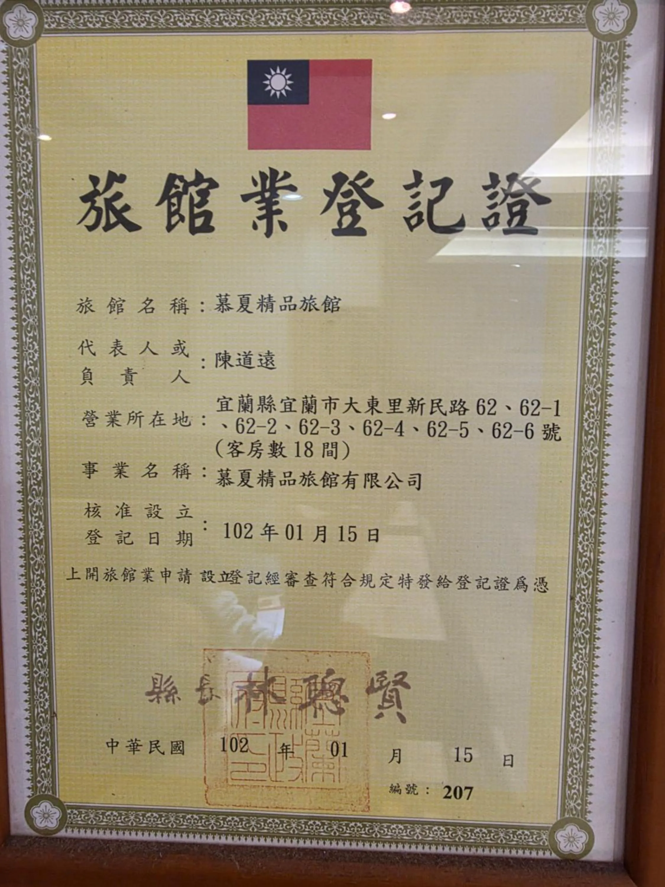Certificate/Award in Mucha Boutique Hotel