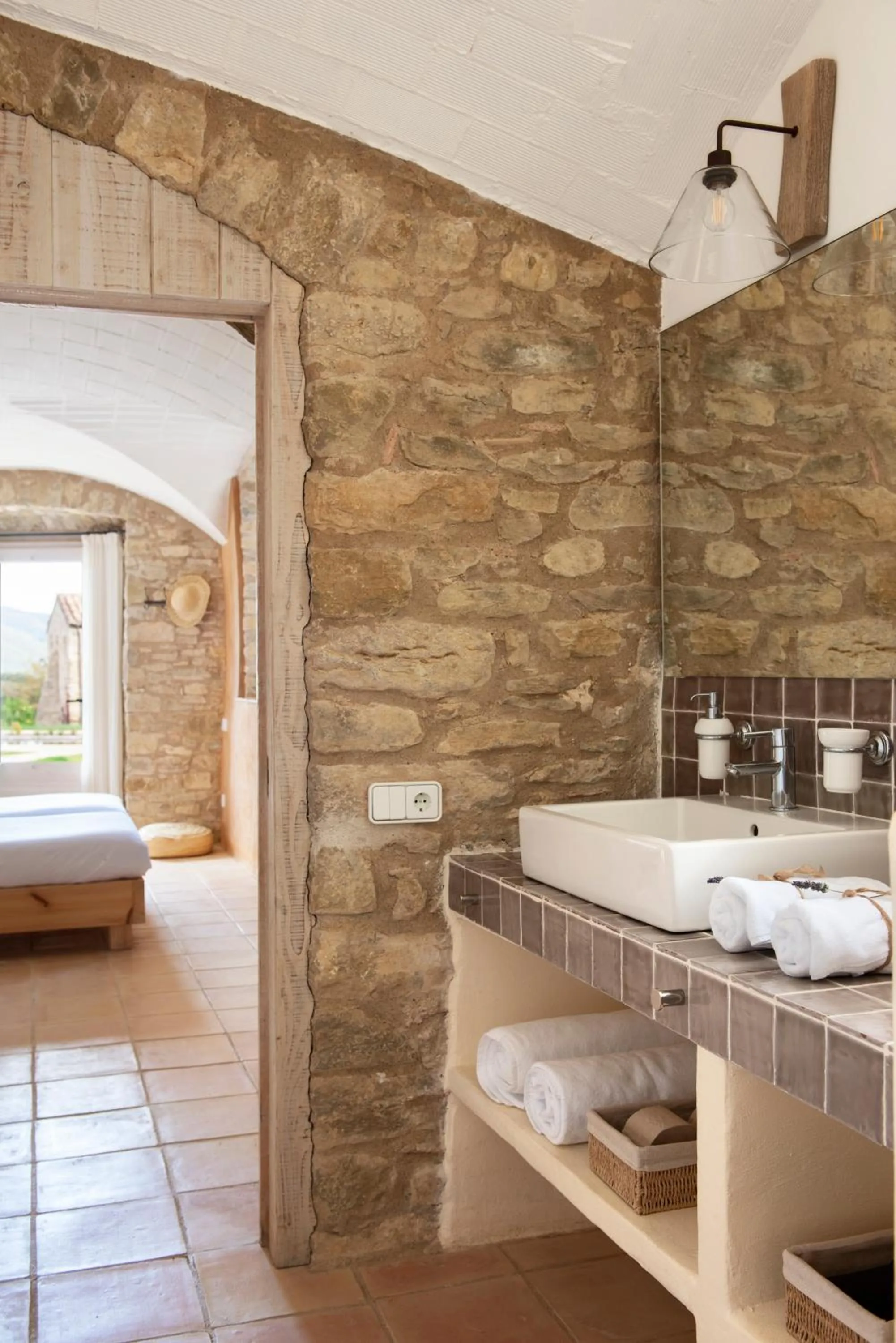 Bathroom, Bed in ECOTurisme Can Buch HOTEL
