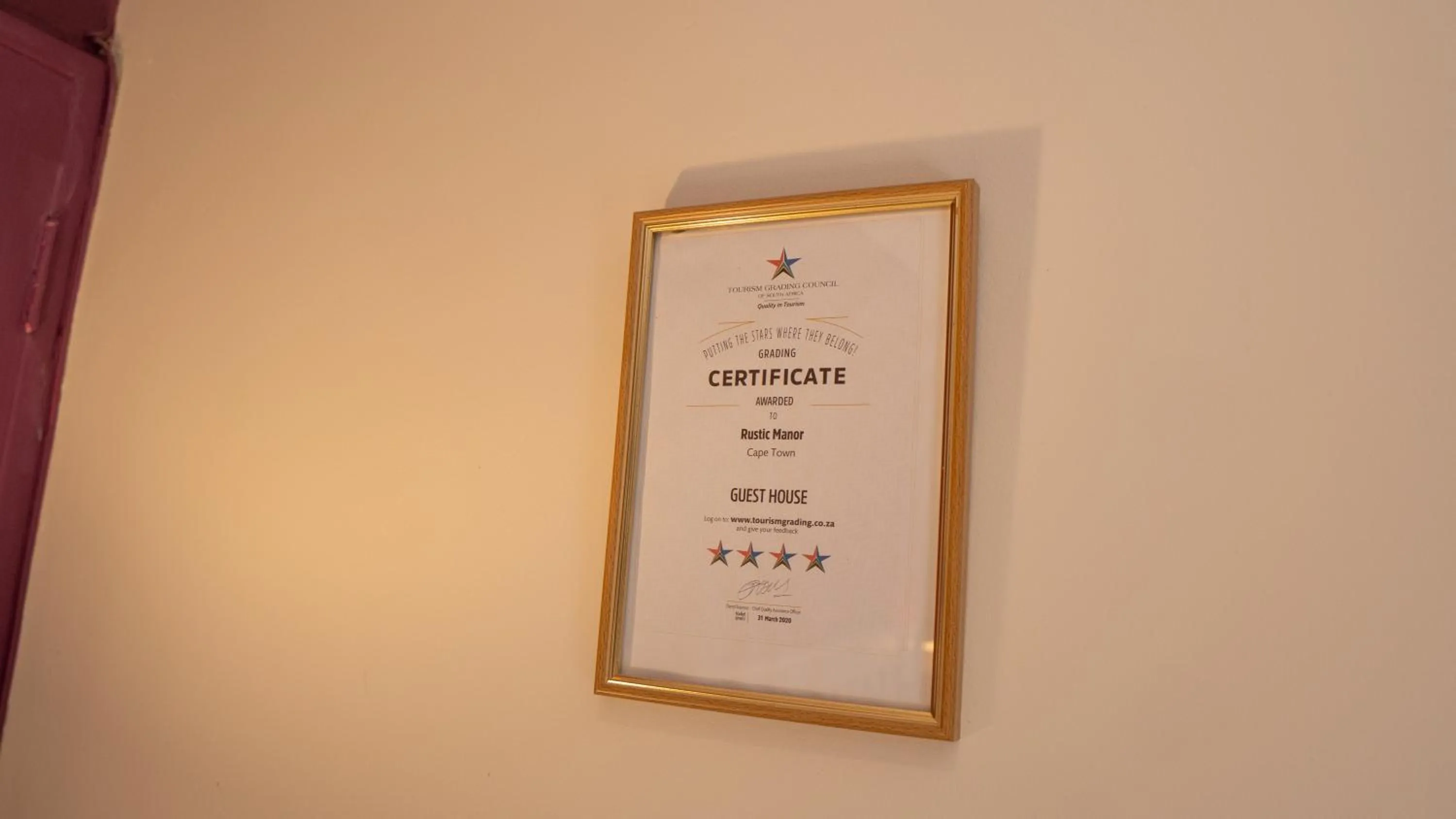 Certificate/Award in Rustic Manor Guest House