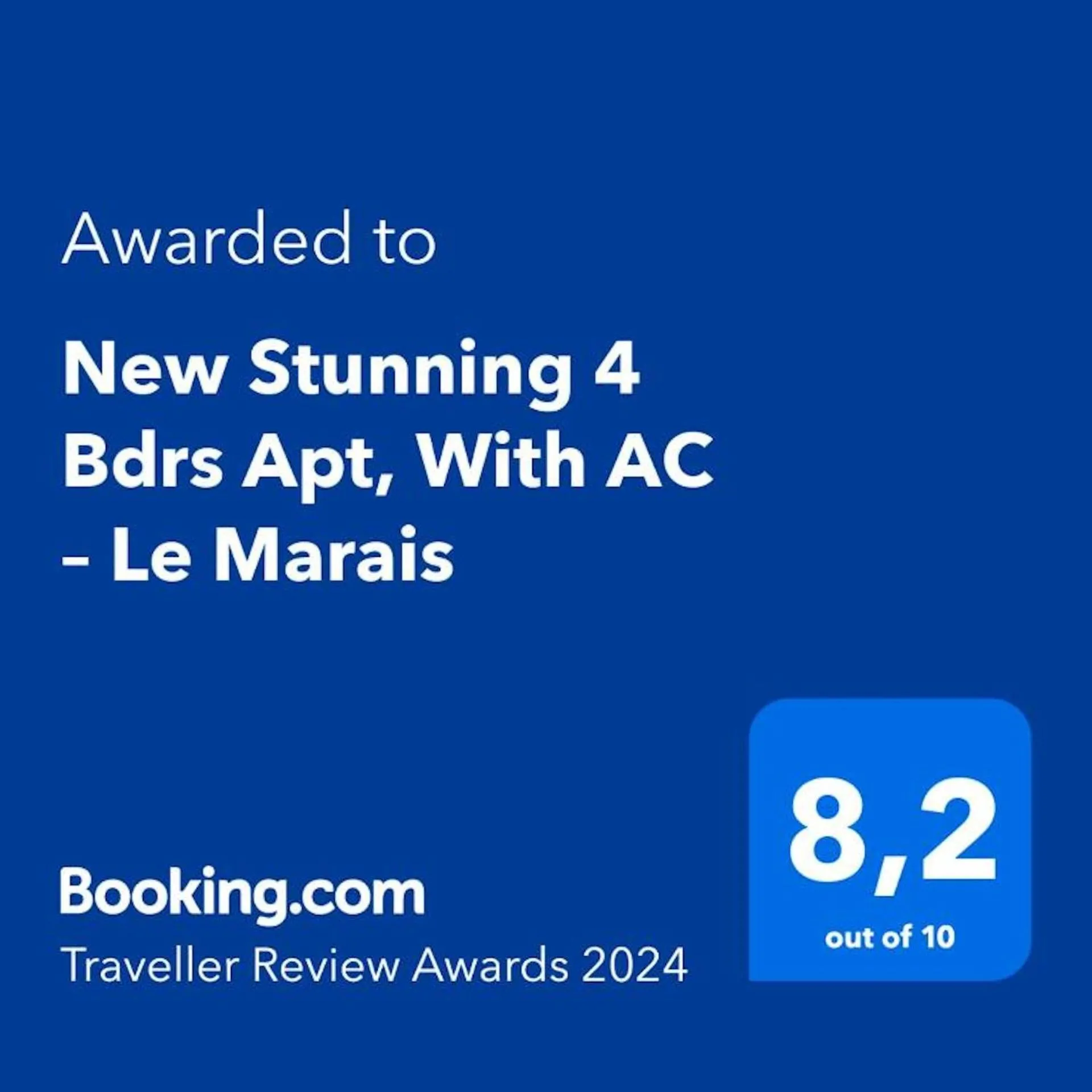 Certificate/Award in New Stunning 4 Bdrs Apt, With AC – Le Marais