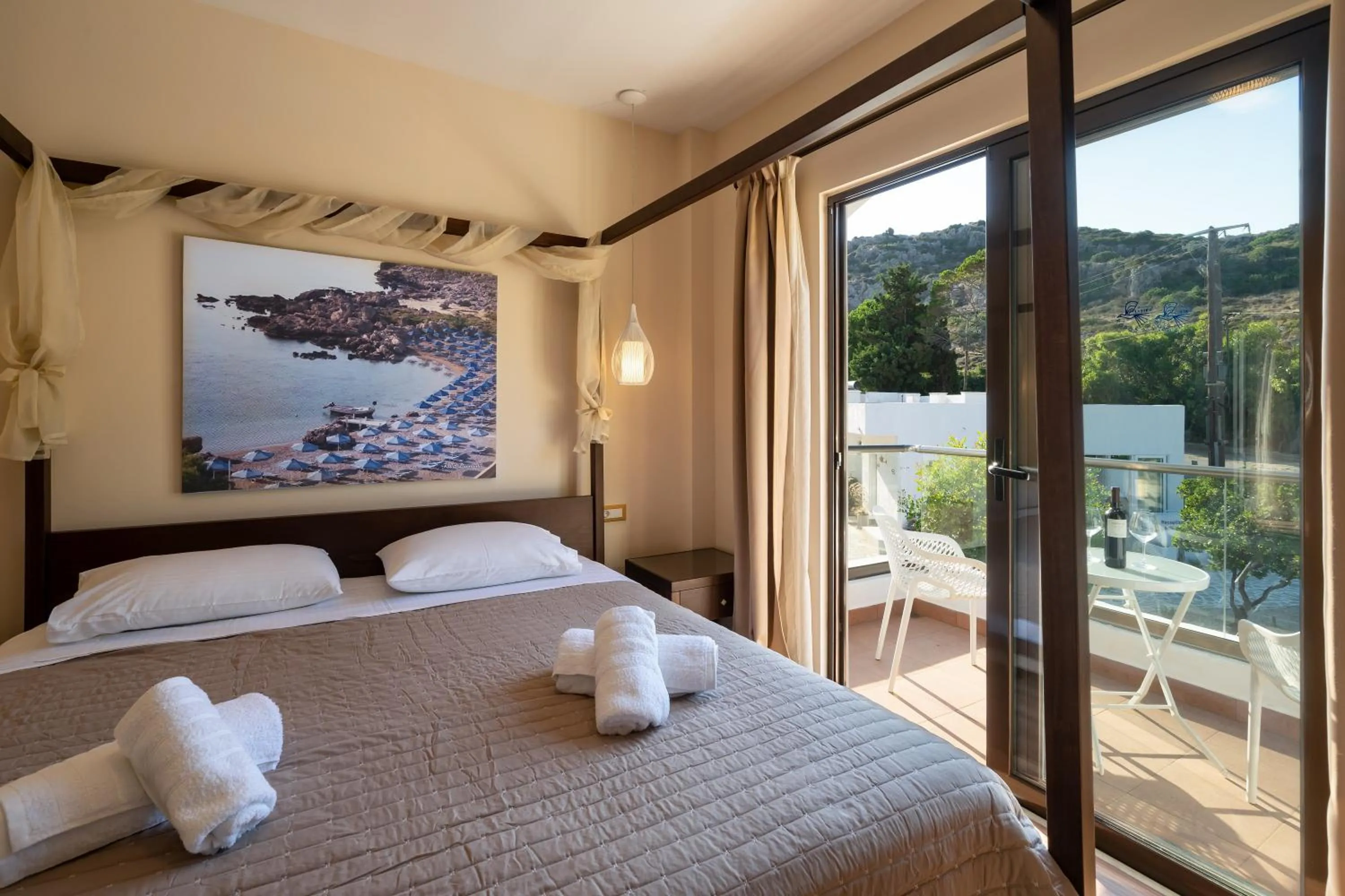 Balcony/Terrace, Bed in Ladiko Suites - Faliraki
