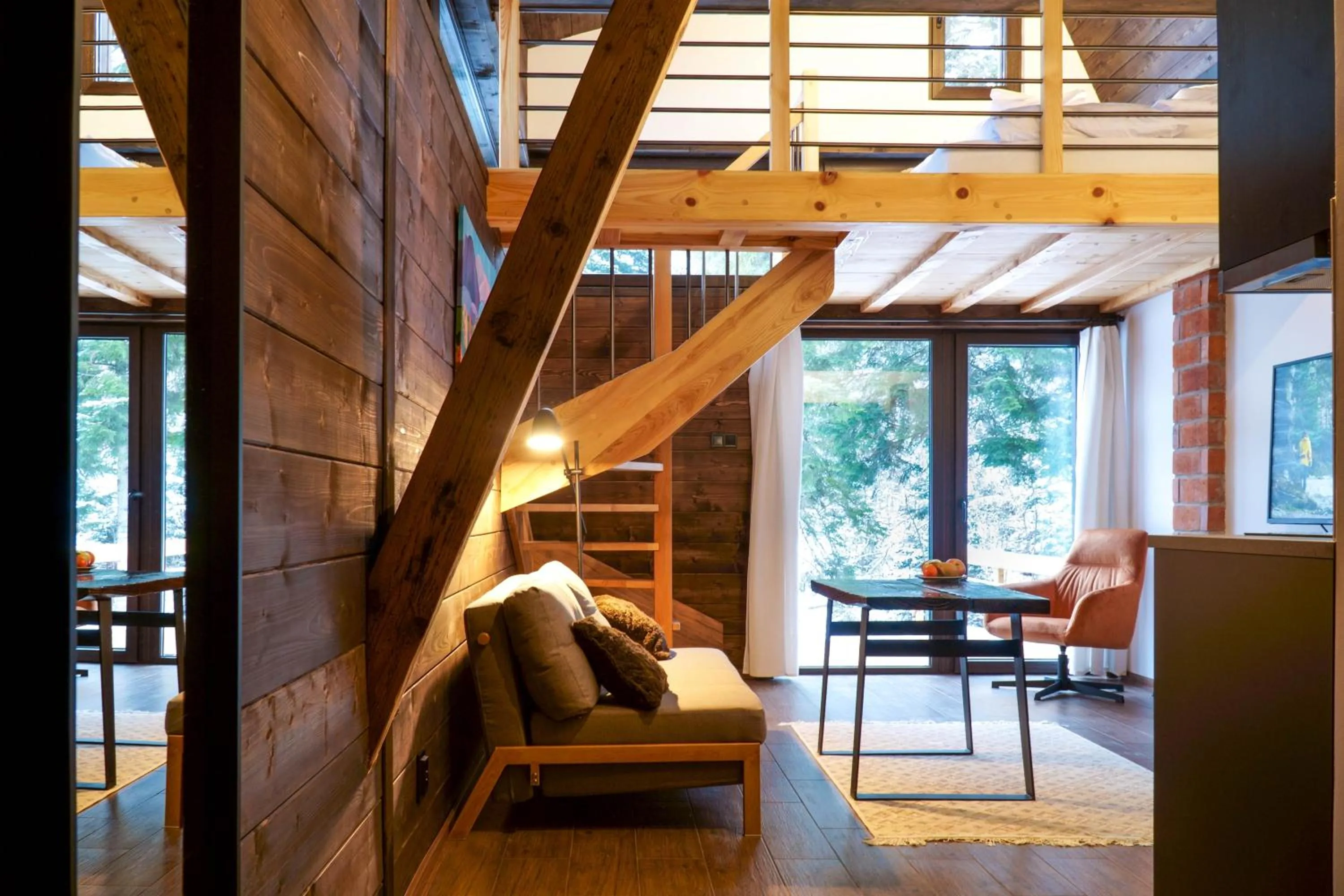 Living room in Novosiele Lifestyle Apartments - nad górską rzeką - Strefa relaksu sauna jacuzzi - Bieszczady
