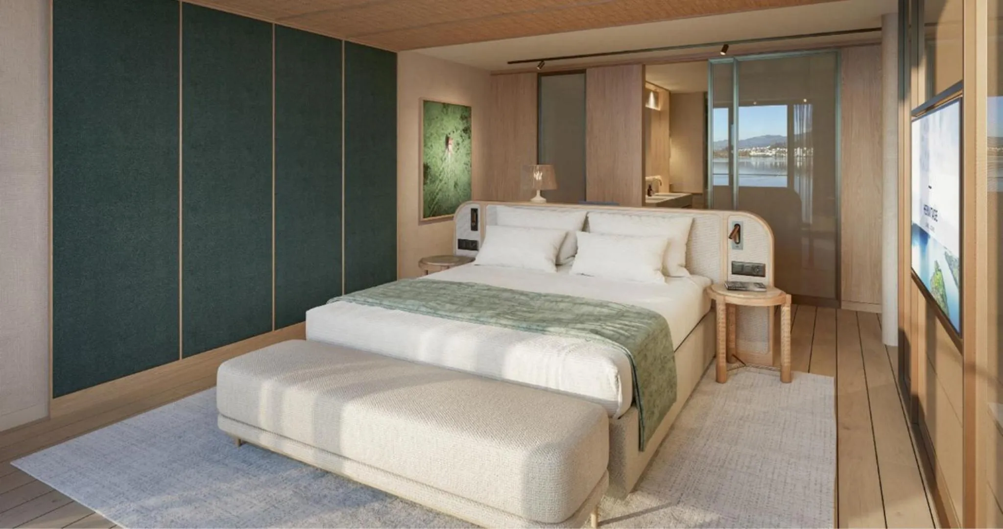 Bathroom, Bed in HERMITAGE Lake Lucerne - Beach Club & Lifestyle Hotel