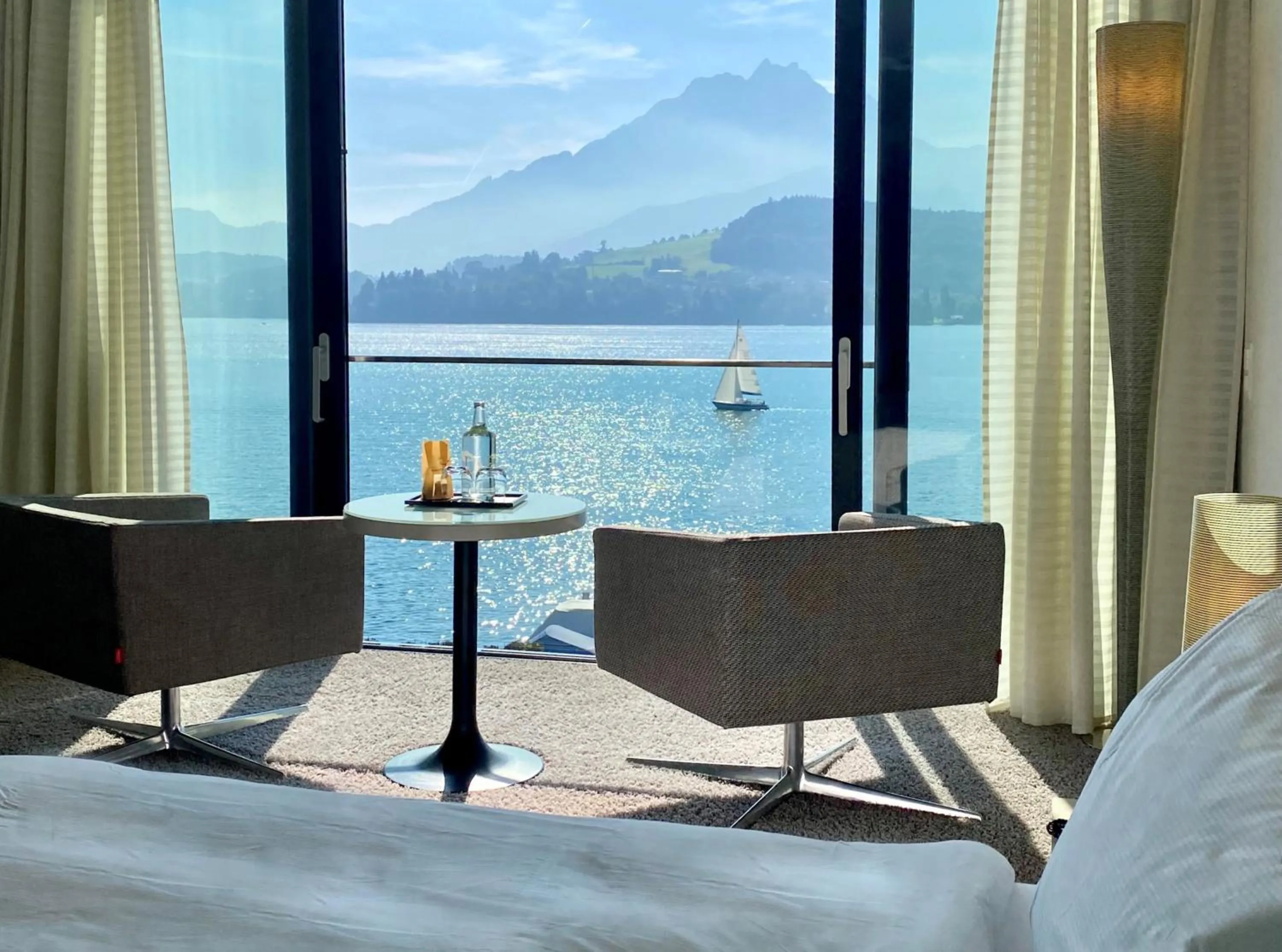 View (from property/room), Bed in HERMITAGE Lake Lucerne - Beach Club & Lifestyle Hotel