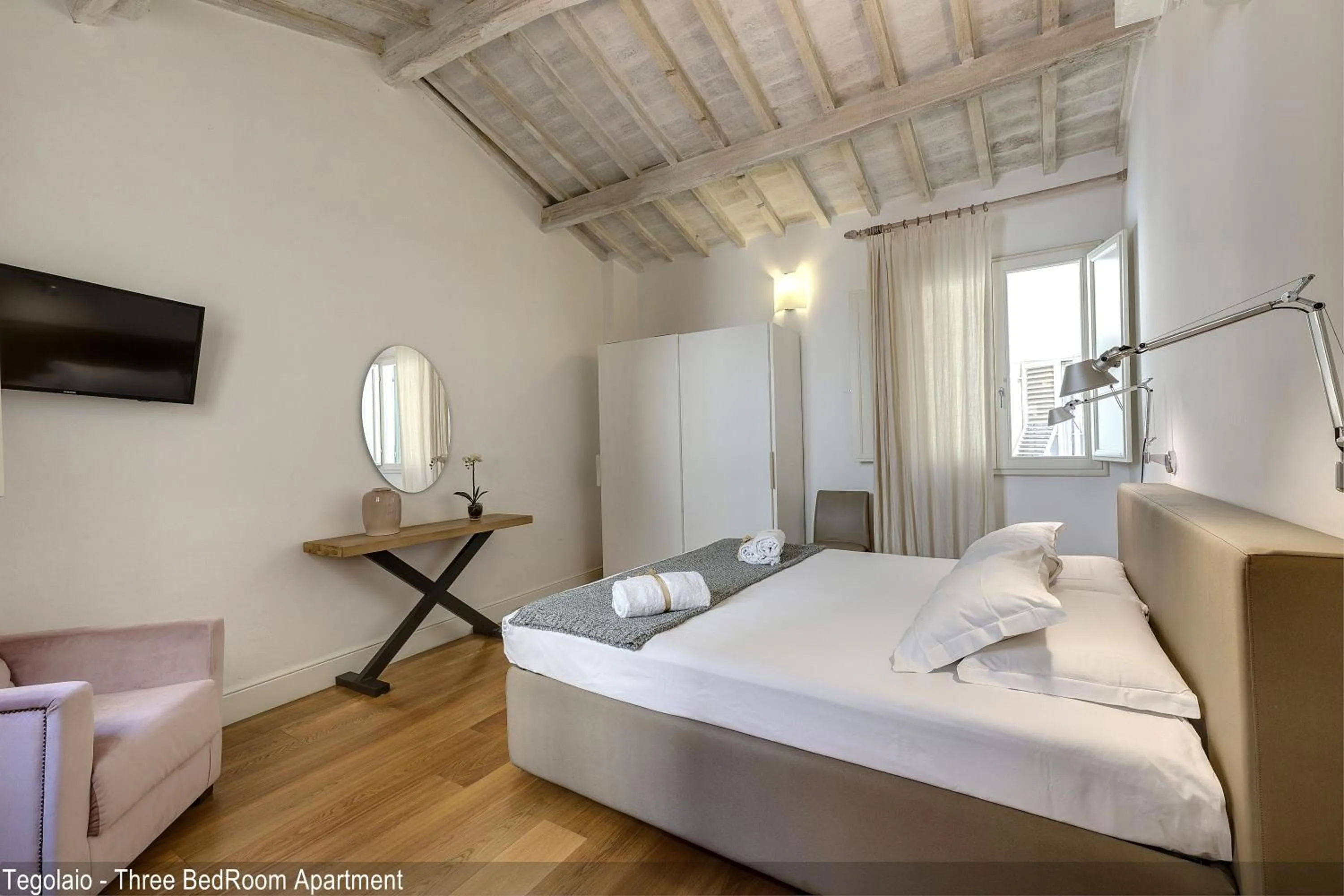 Bedroom, Bed in Tegolaio Apartments by Mamo Florence