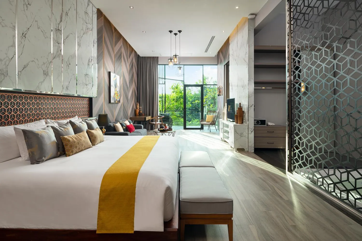 View (from property/room), Bed in The Gems Mining Pool Villas Pattaya