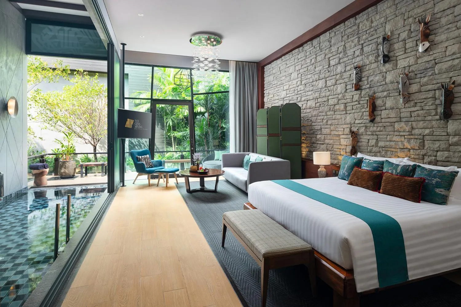 View (from property/room), Bed in The Gems Mining Pool Villas Pattaya