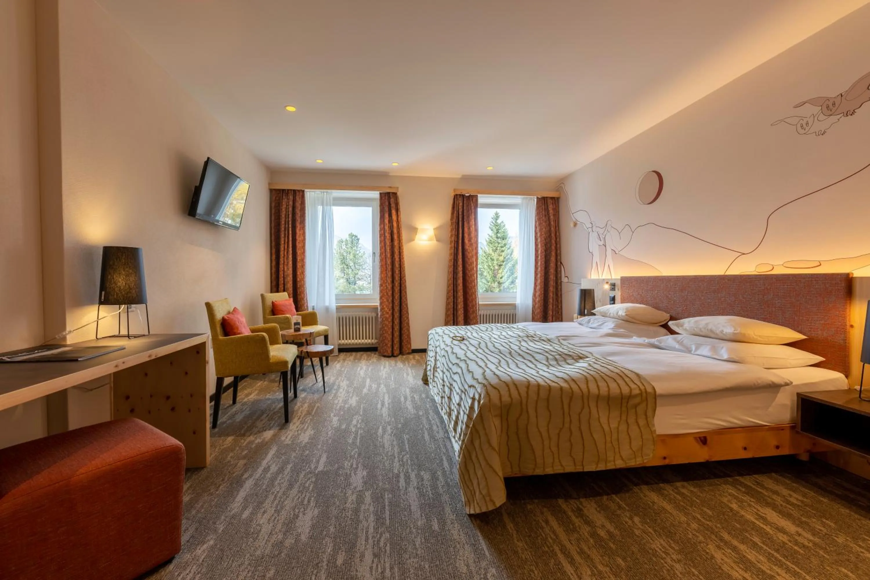 Seating area, Bed in Sporthotel Pontresina