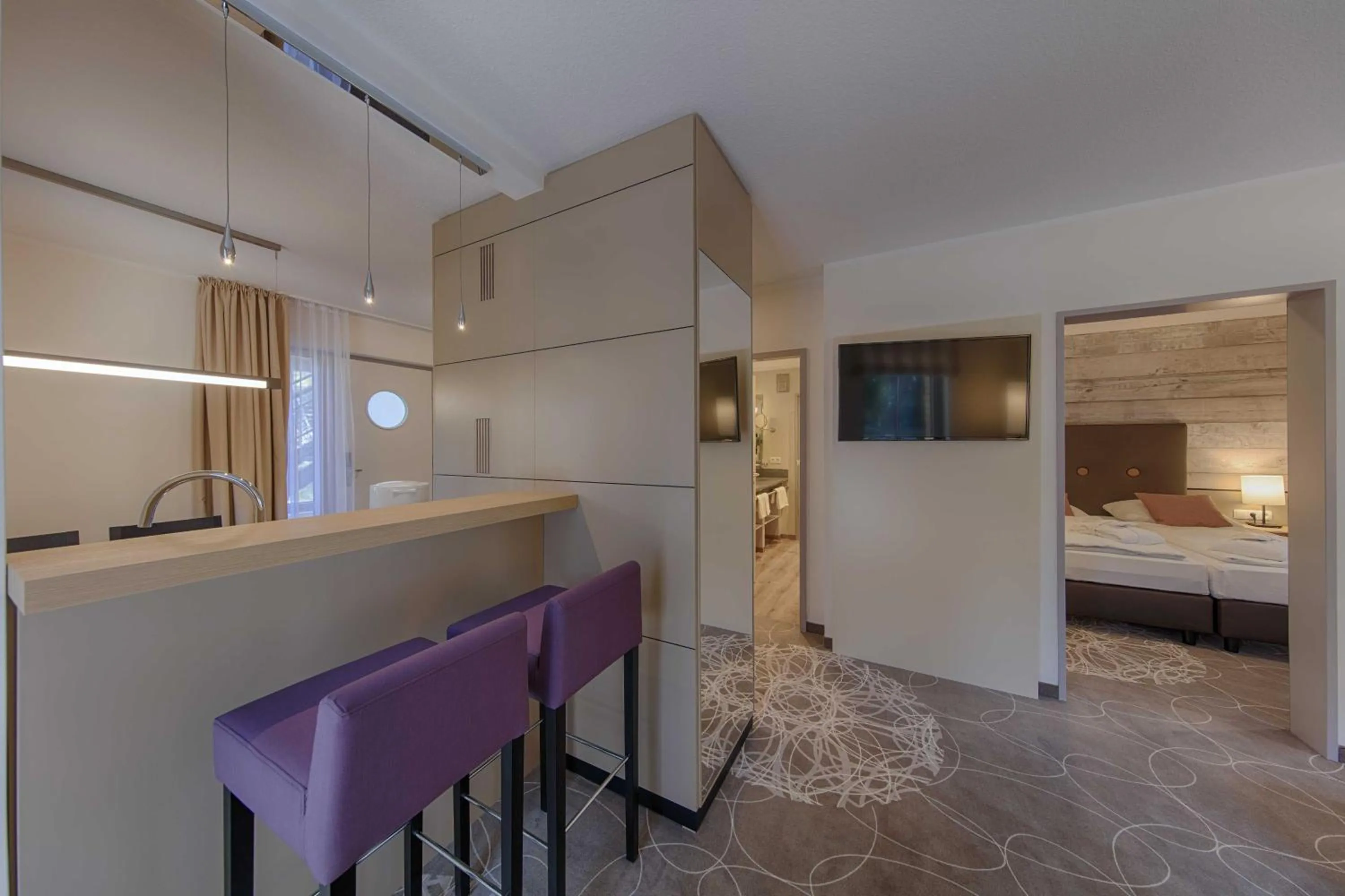 Kitchen or kitchenette, Bed in Aquamaris Strandresidenz Rügen