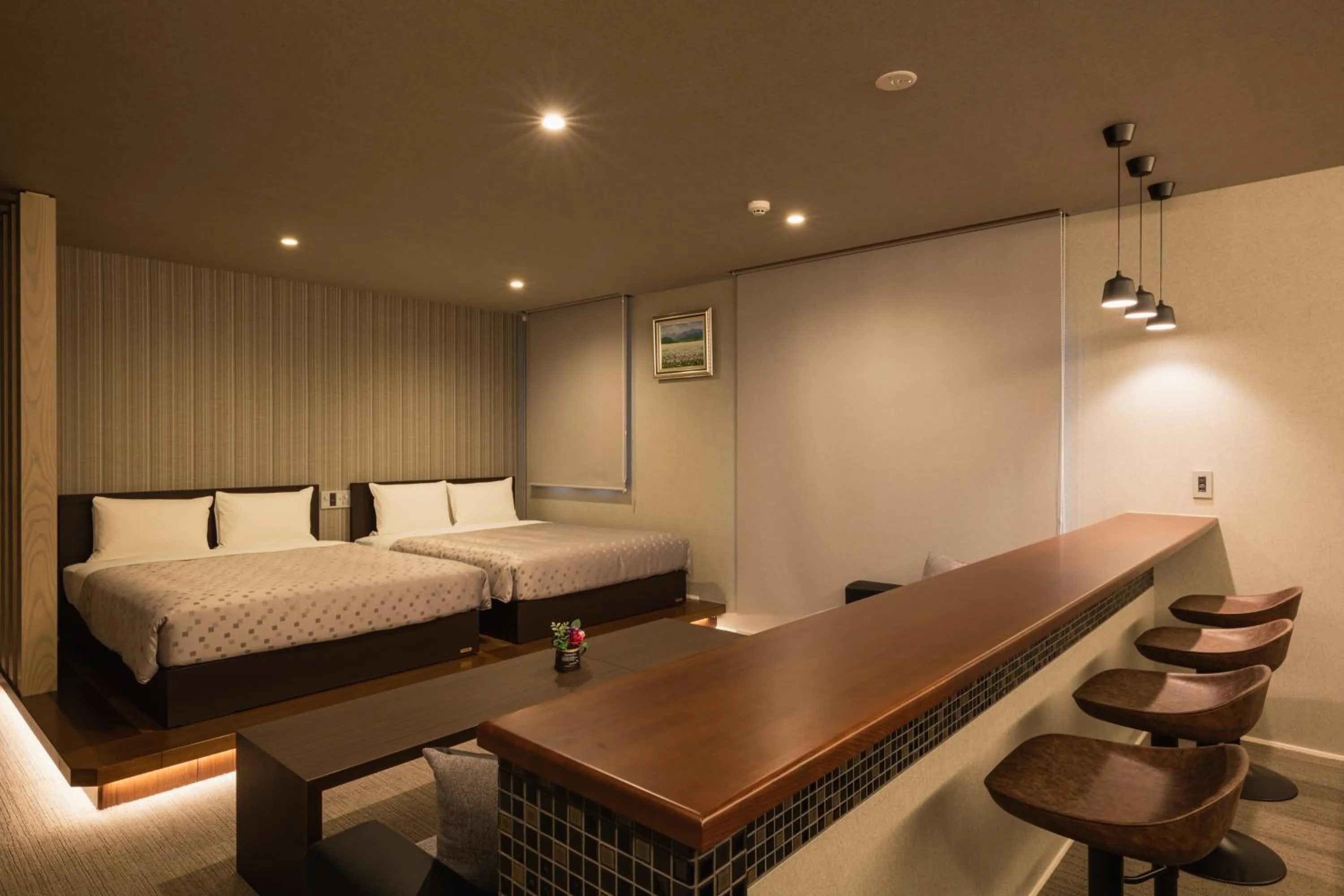 Photo of the whole room, Bed in GRAND BASE Hakata Station