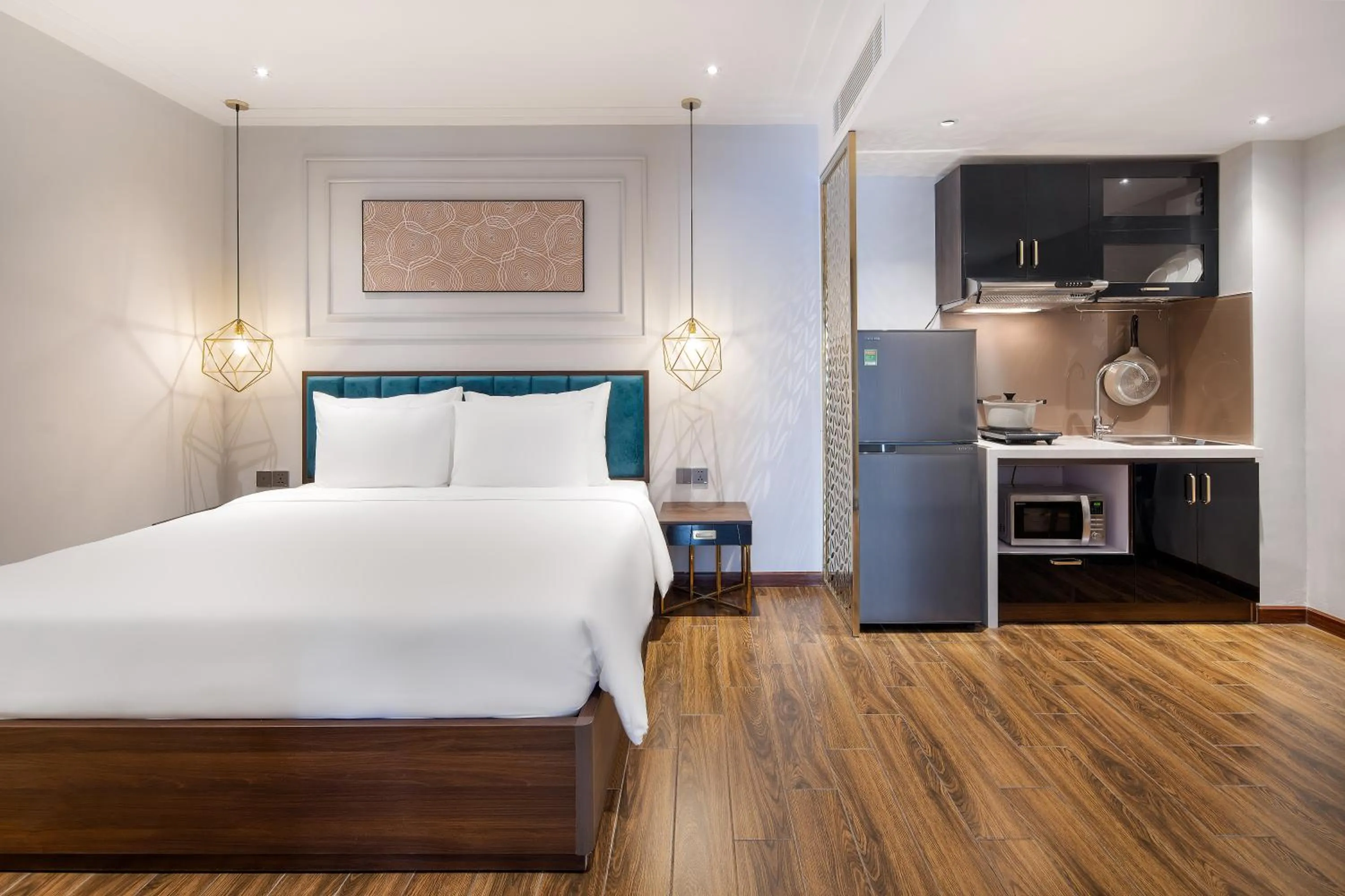 Kitchen or kitchenette, Bed in Adela Boutique Hotel - Infinity Pool