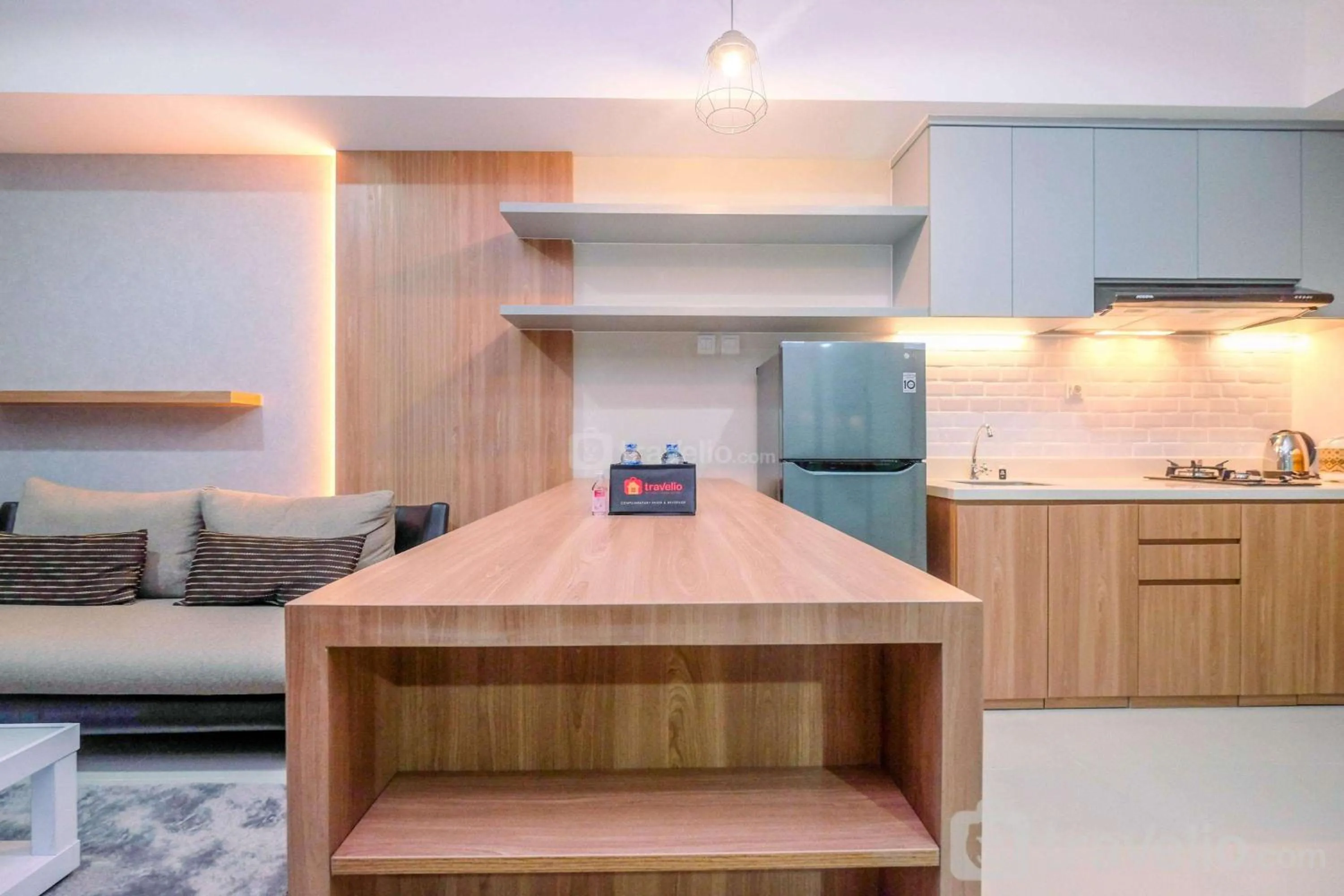 Bed in Cozy 2BR Apartment Nine Residence with City View By Travelio