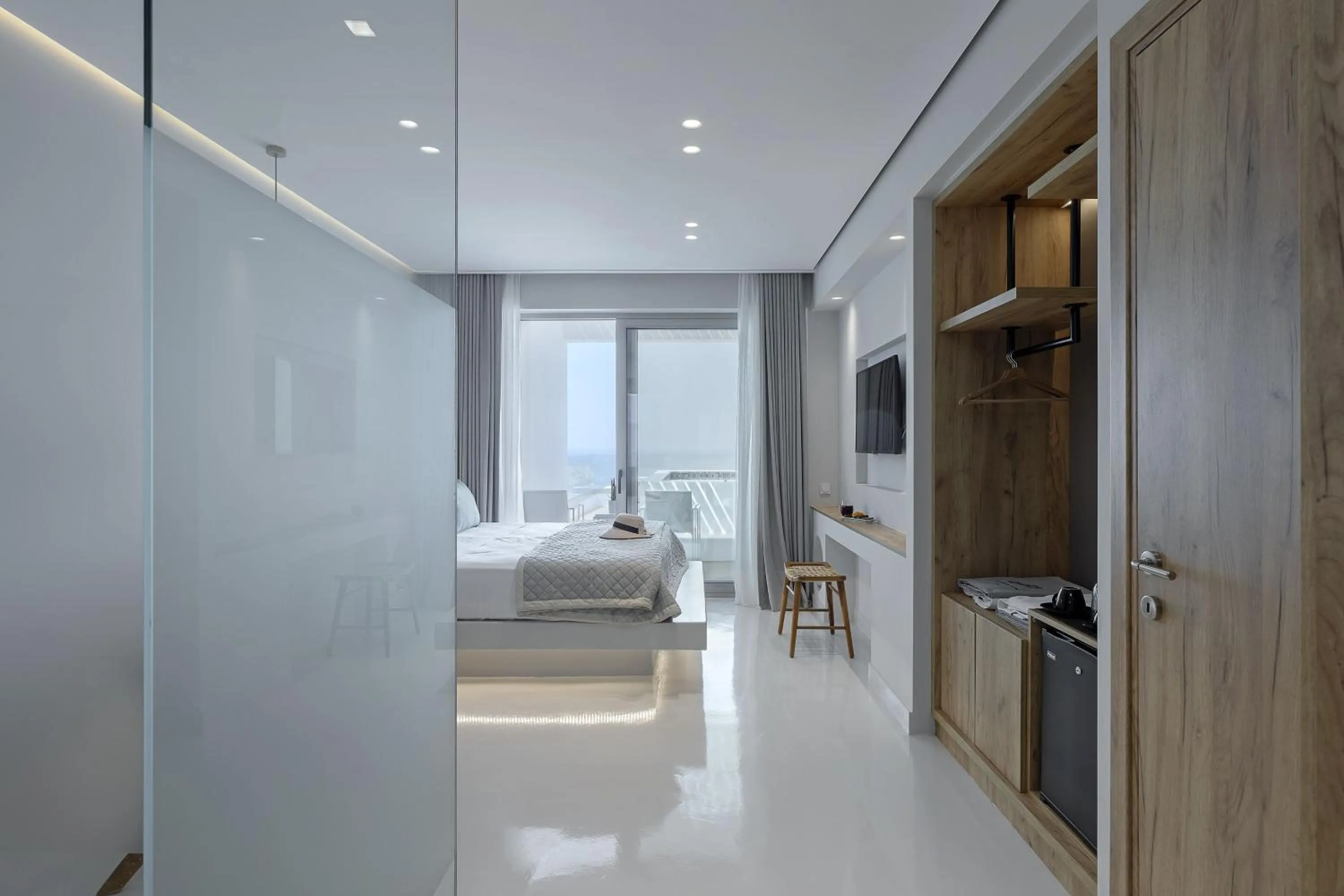 Bed in Infinity View Hotel Tinos