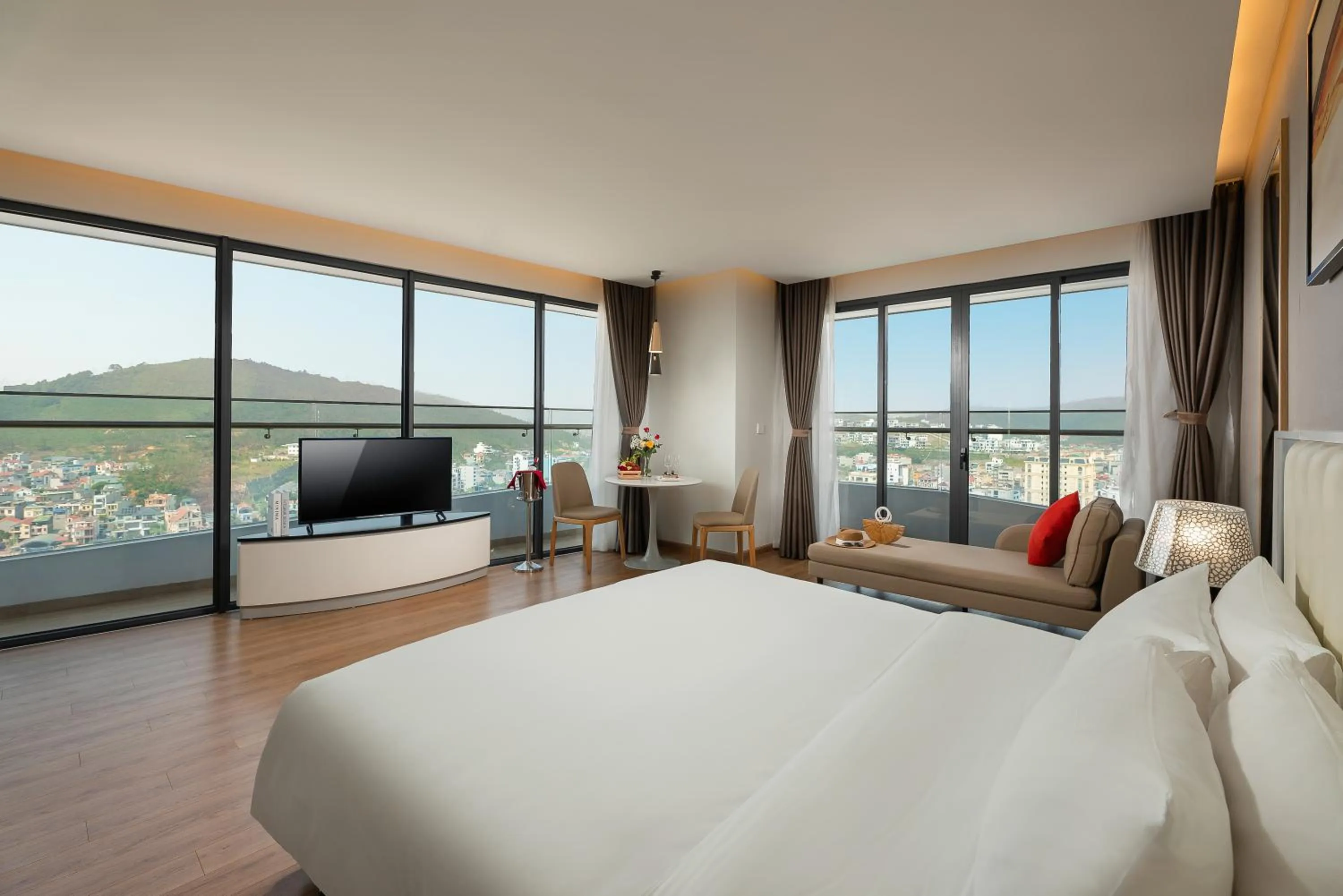 View (from property/room), Bed in DeLaSea Ha Long Hotel - Modern Bayview Escape