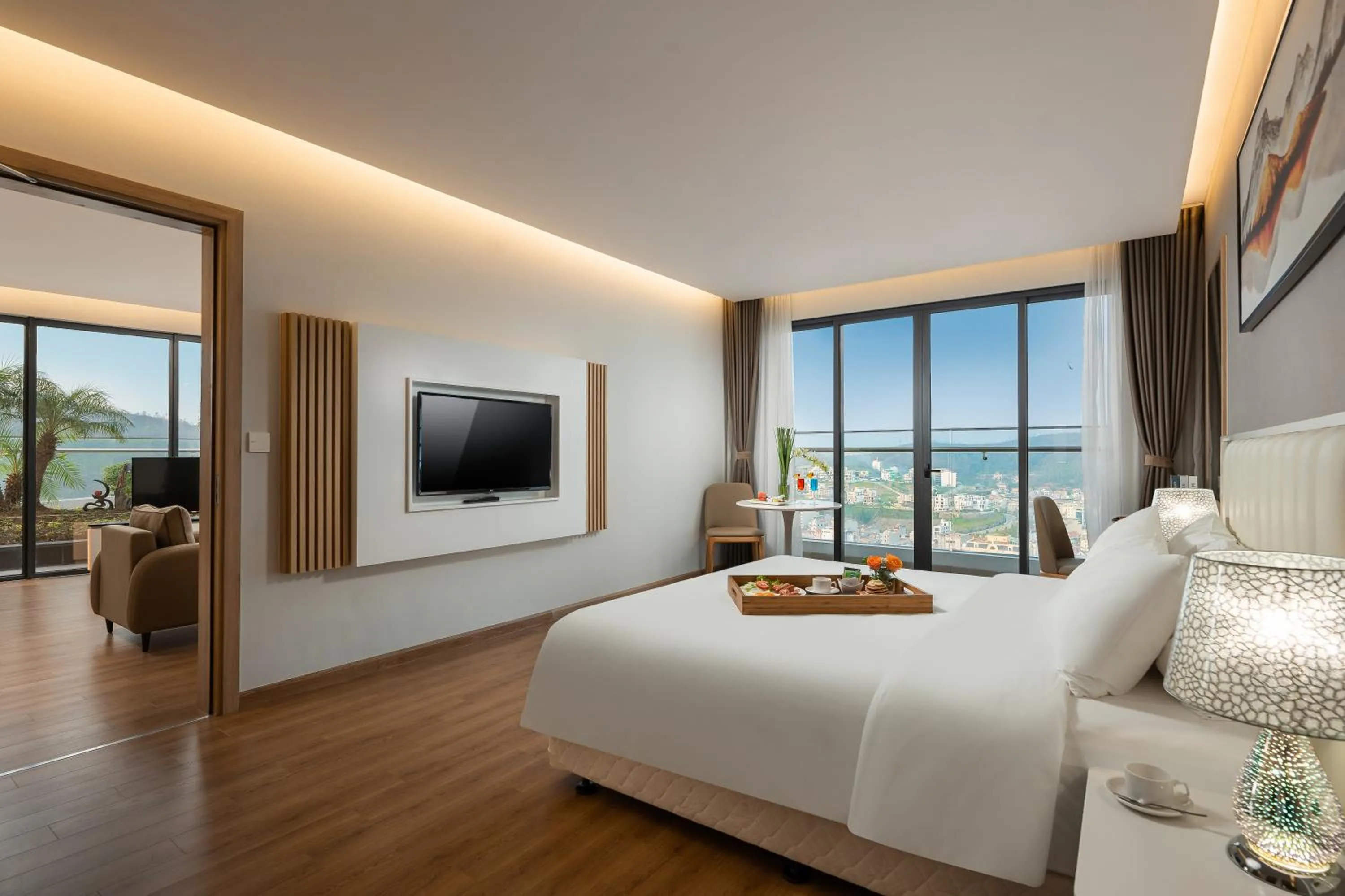 View (from property/room), Bed in DeLaSea Ha Long Hotel - Modern Bayview Escape