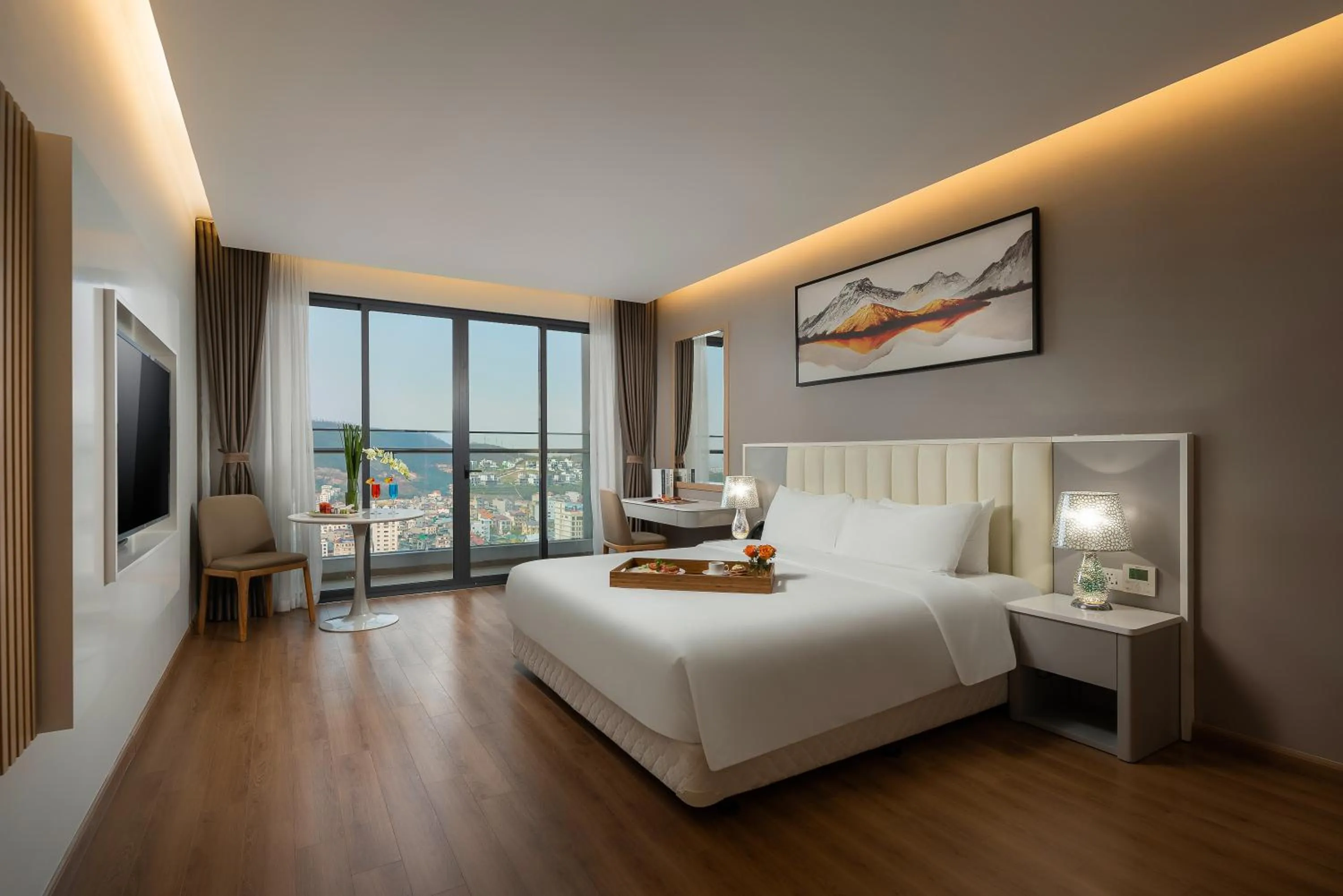 View (from property/room), Bed in DeLaSea Ha Long Hotel - Modern Bayview Escape